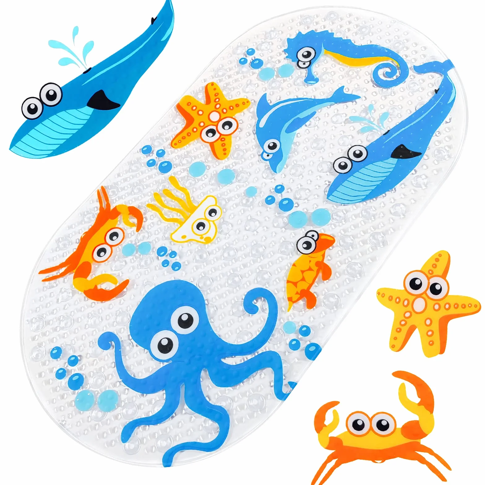 Tapis de Bain Bande Dessinée Antidérapant avec Ventouse 71x38cm Pieuvre
