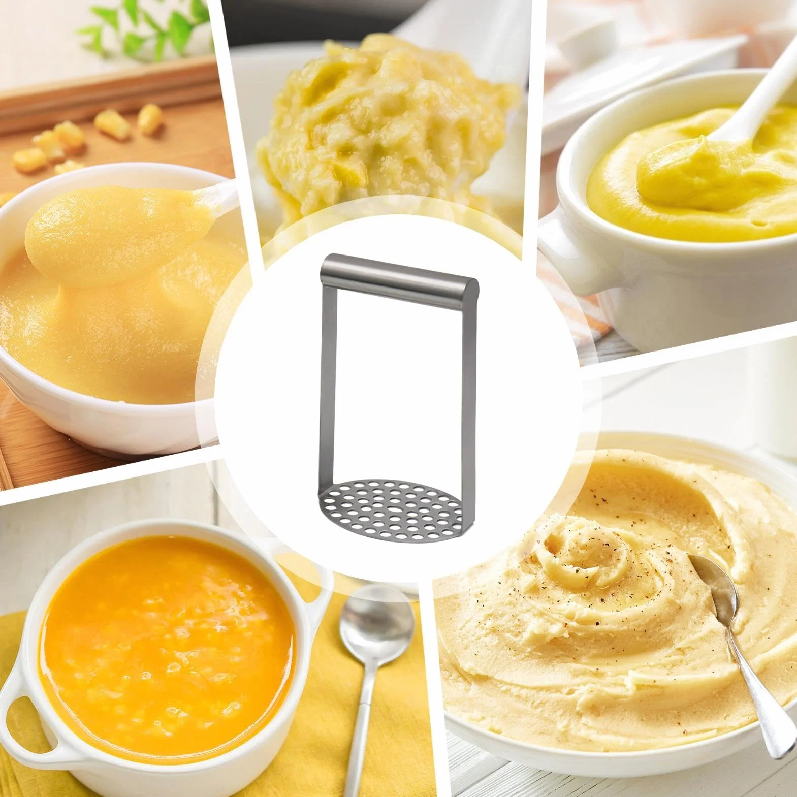 Stainless Steel Potato Masher 11x8.6x18cm Heavy Duty for Avocado Guacamole Mashed Potatoes