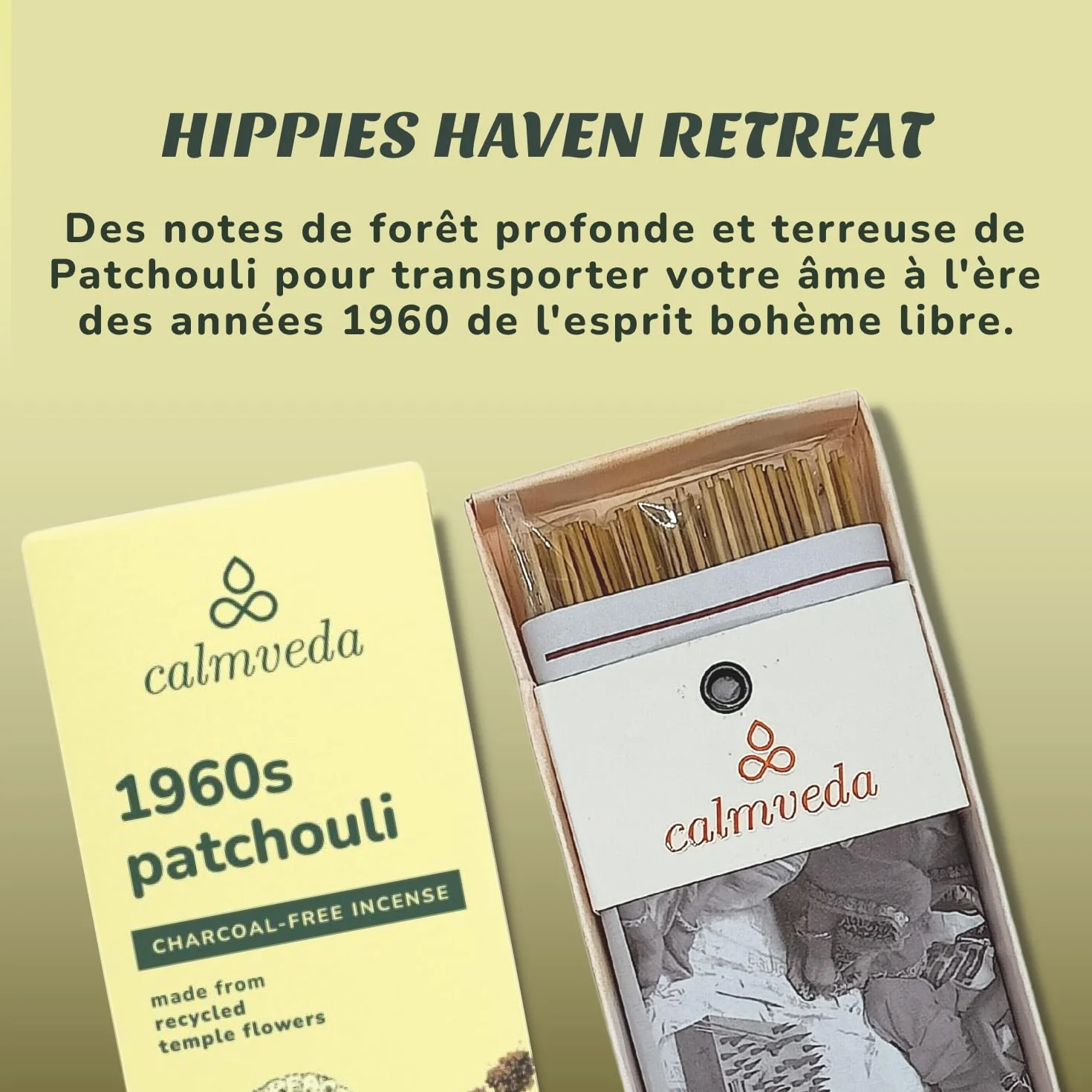 Bâtons d'encens Patchouli 1960, sans charbon, fleurs recyclées, non toxiques