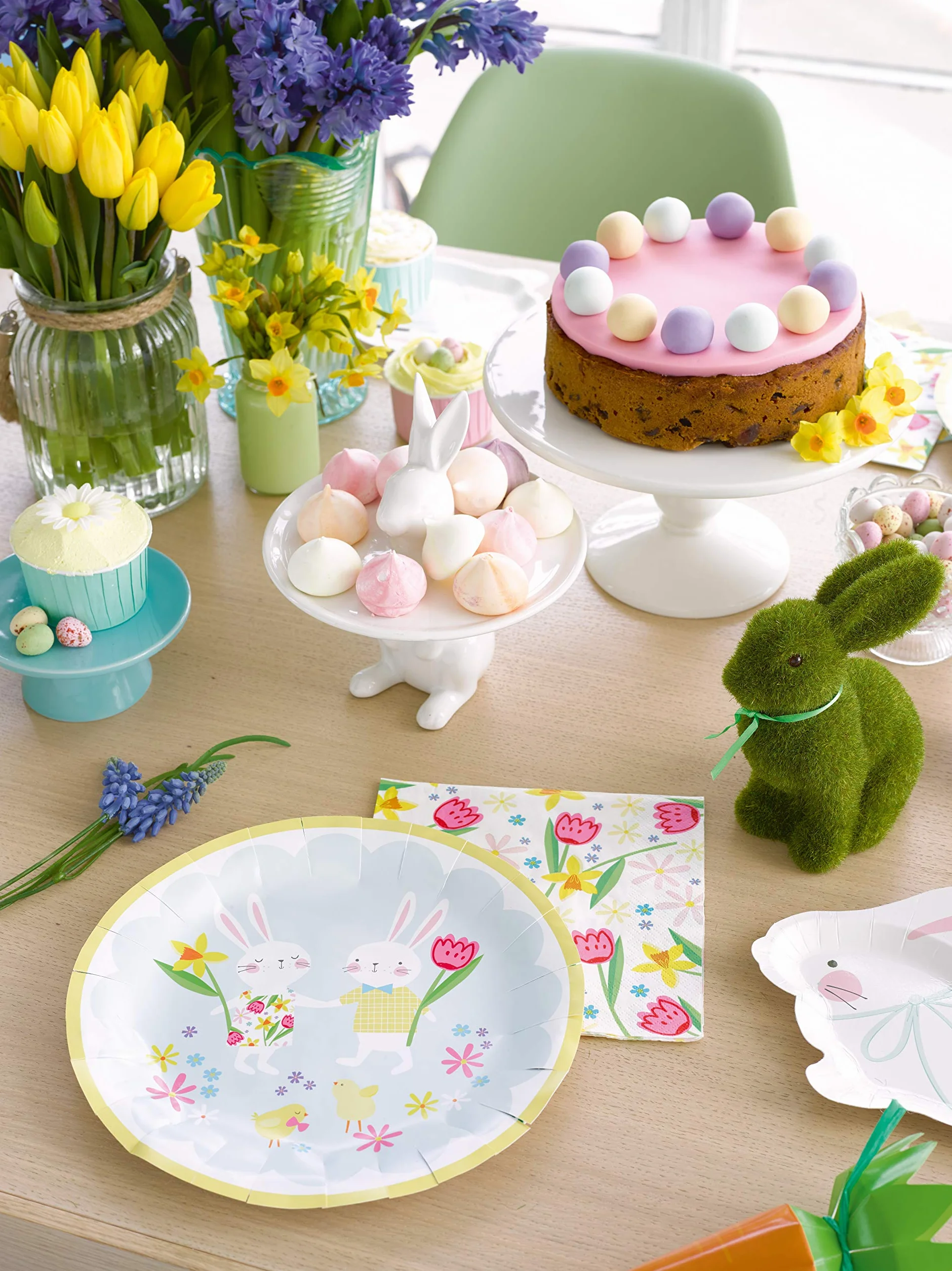 Figurine Lapin Pâques 15 cm Herbe Artificielle Mousse Décoration Table