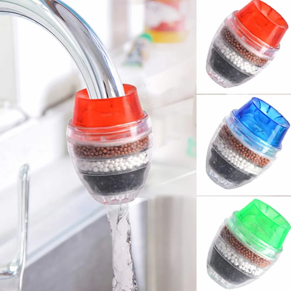 Filtre eau Robinet à Charbon Actif, 6 Pièces Purificateur Mini Water Filtre Robinet pour Cuisine, Filtre Anti Calcaire Rond 6-Layer Filtration