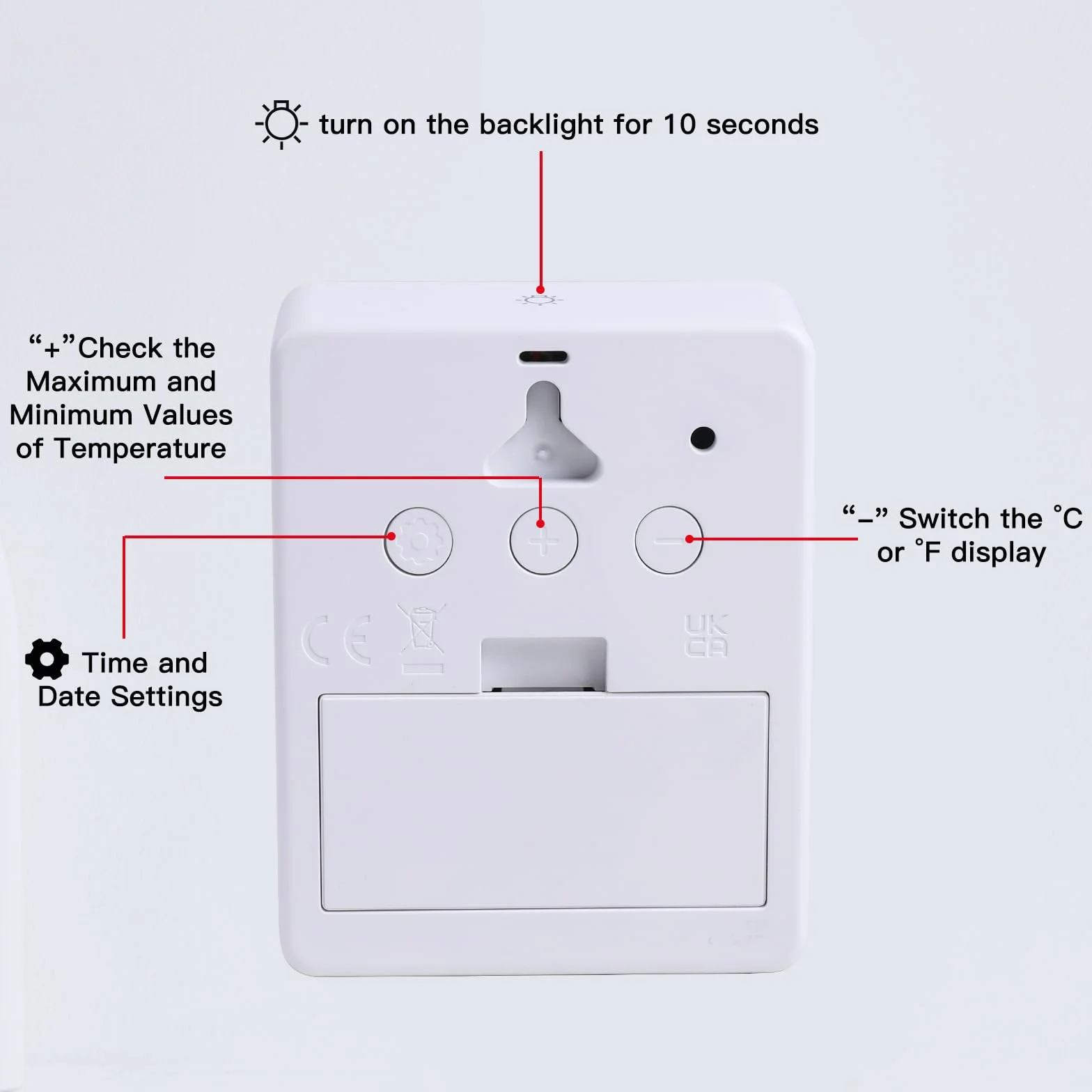 Thermomètre Intérieur Extérieur Sans Fil avec Humidité, Horloge, Date, Rétroéclairage Intelligent, °C/°F Commutable