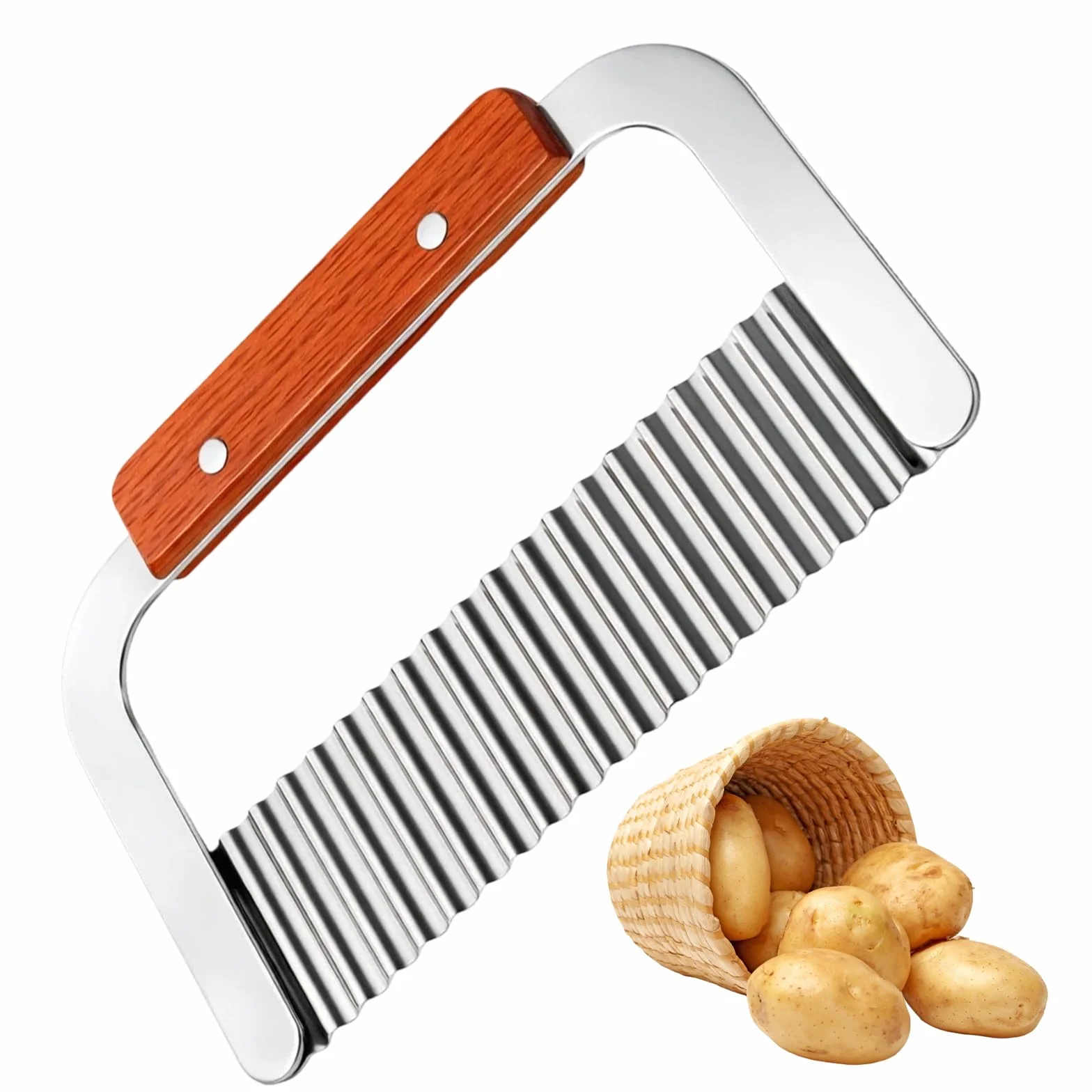 Coupe Frites Professionnel Acier Inoxydable Manche Bois Massif Multifonction Couteau Ondulé Rapeuse Légume