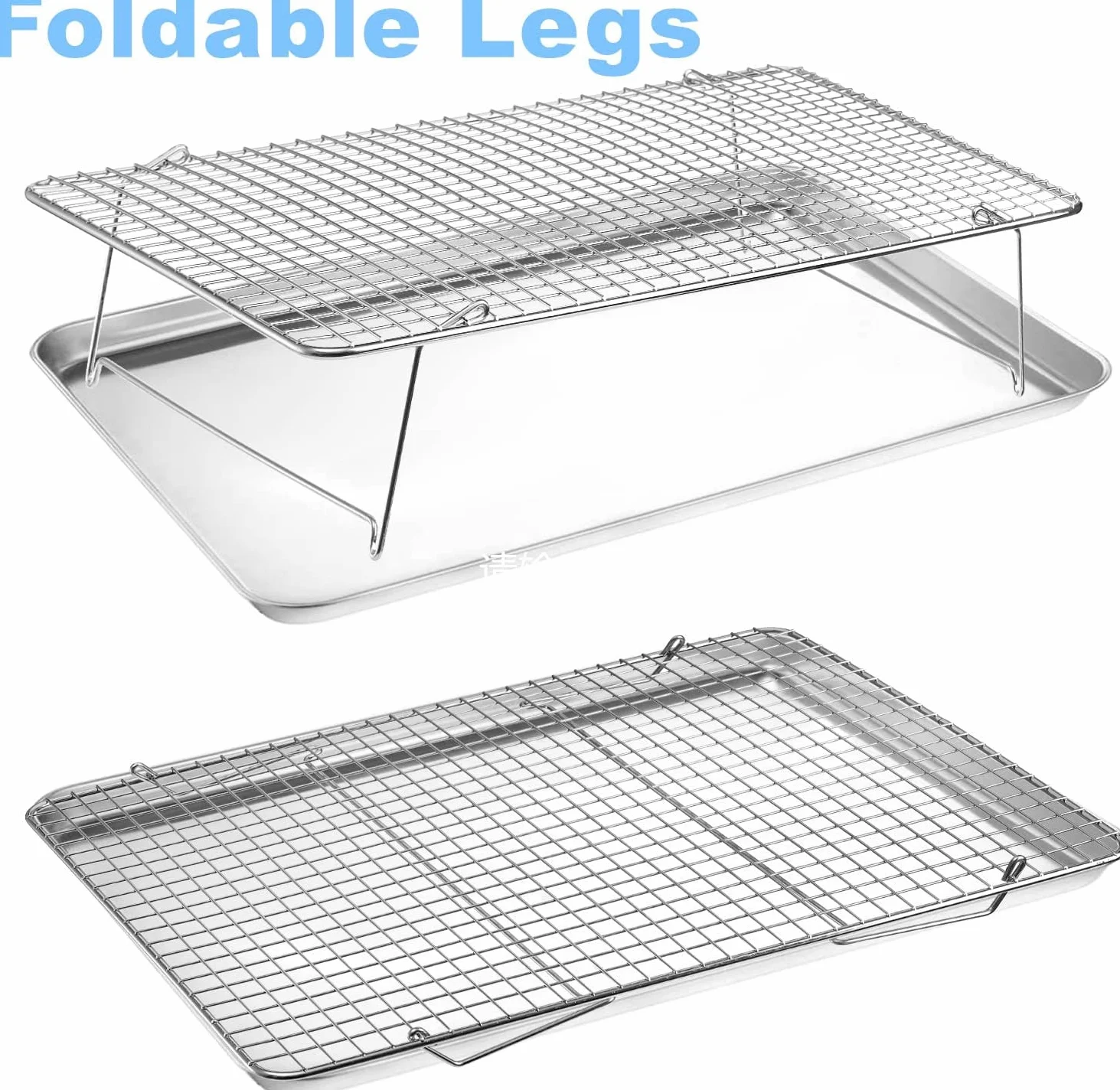 Tebery Lot de 3 grilles de refroidissement pliables en acier inoxydable 304 42 x 30,5 x 22 cm Argenté