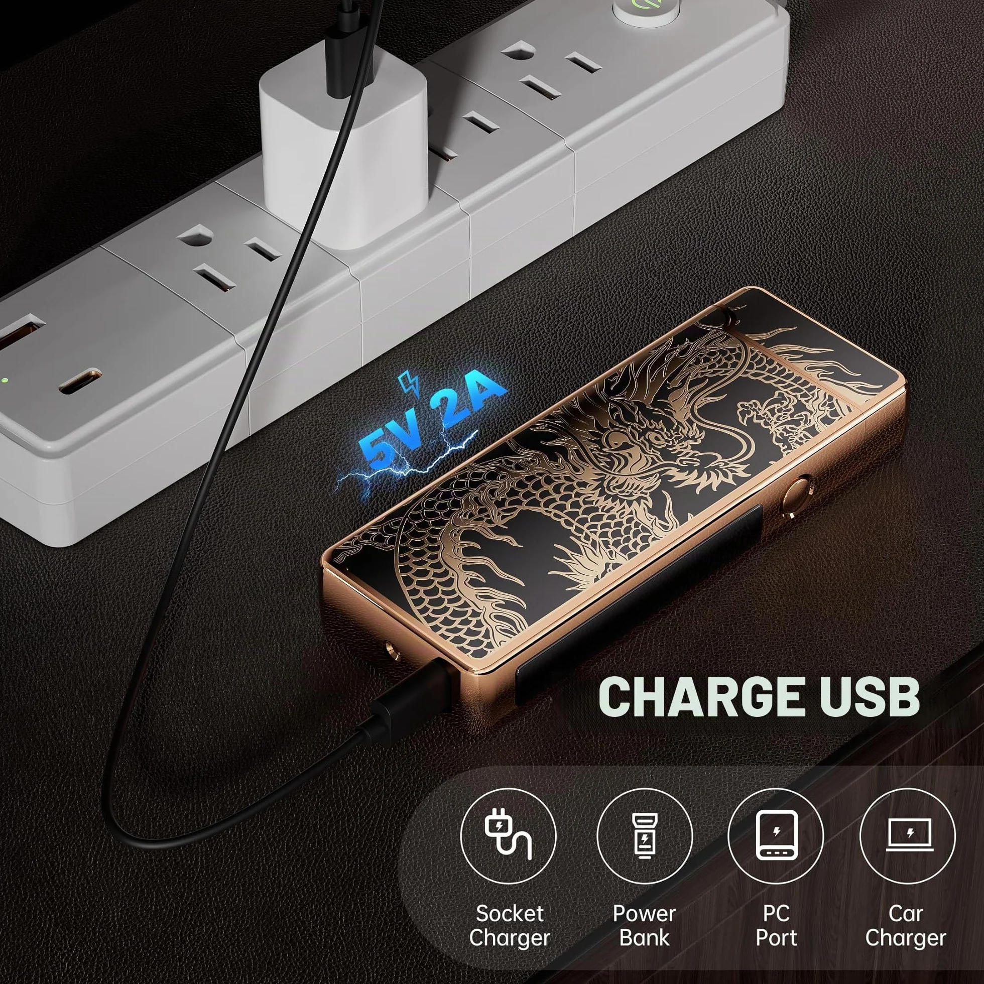 Briquet électrique rechargeable USB double arc résistant au vent camping