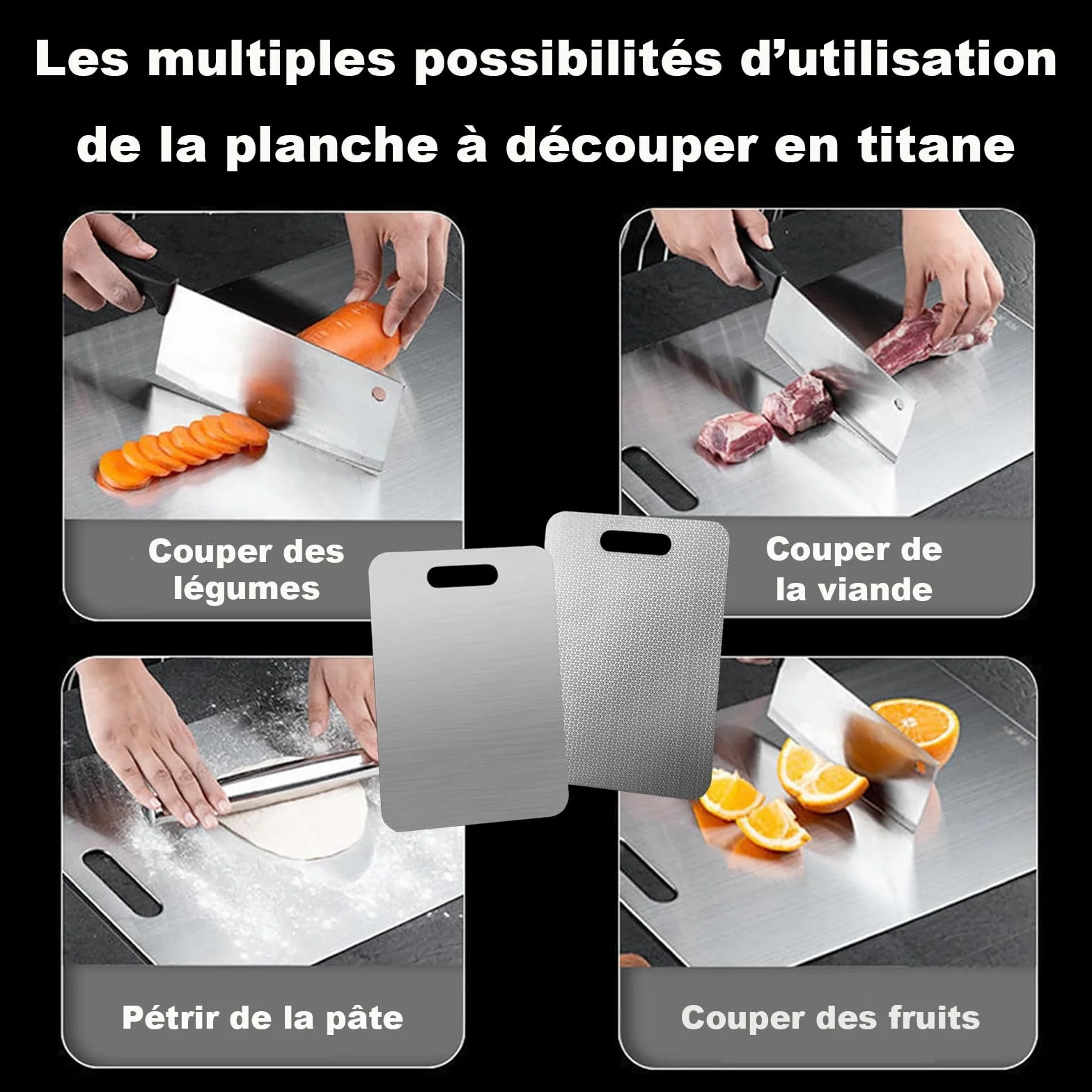 Planche à Découper en Titane Double Face 34x24cm Résistante aux Rayures Sans BPA