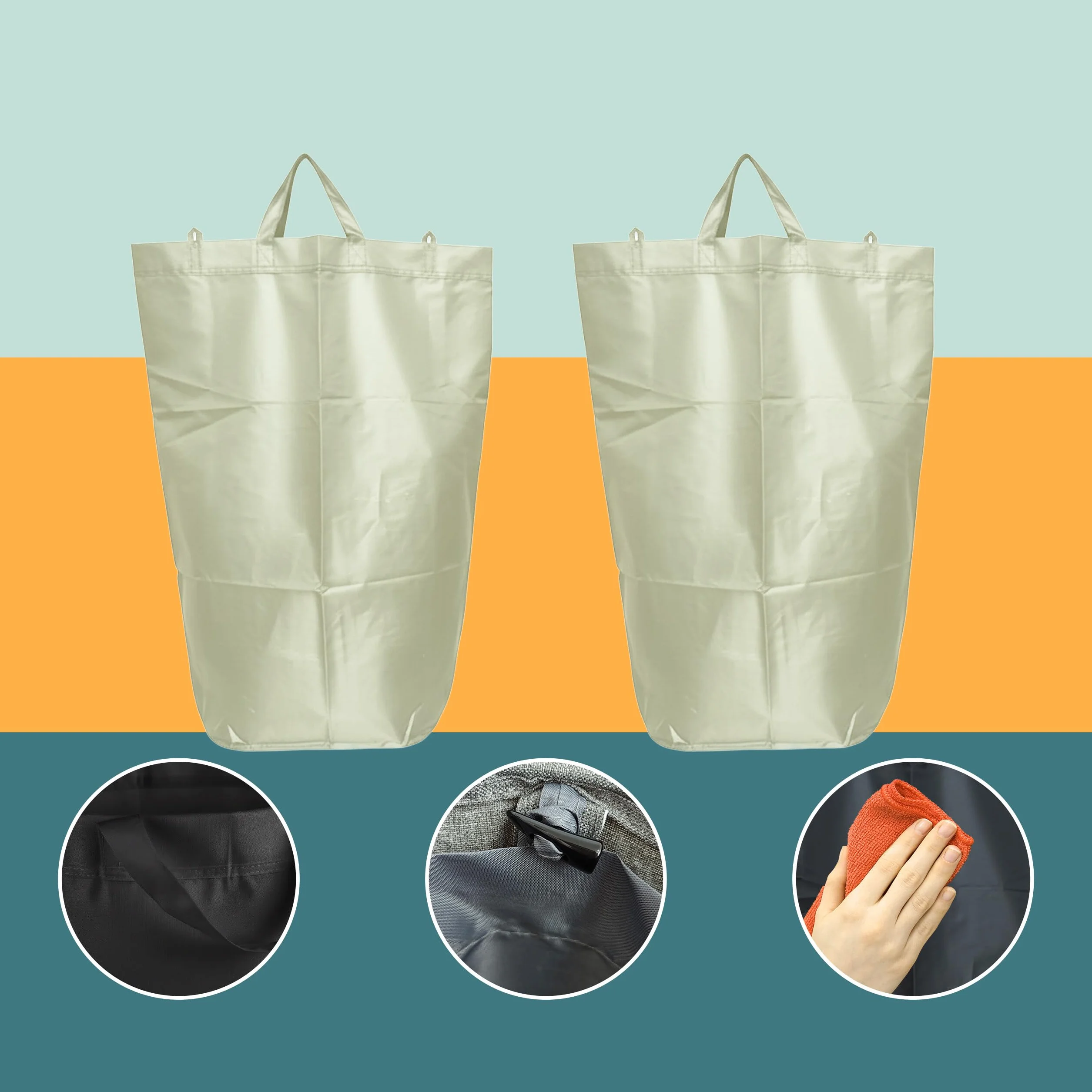 Relaxdays Conteneur de Collecte de Bouteilles 100 L, 2 Sacs, étanche, Beige 70x43x33 cm