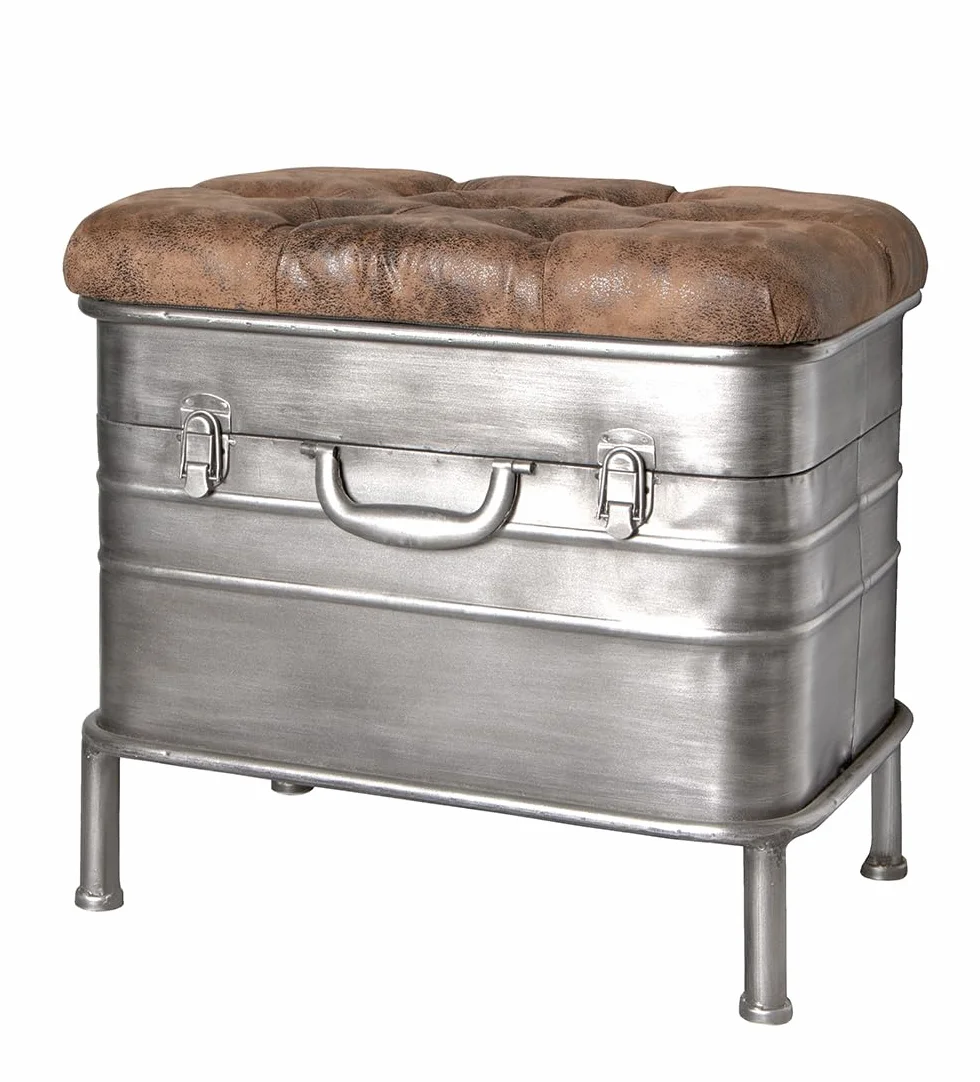 HAKU Banc Vintage Métal Recouvrement Tissu L 51 cm H 48 cm P 34 cm Style Industrial