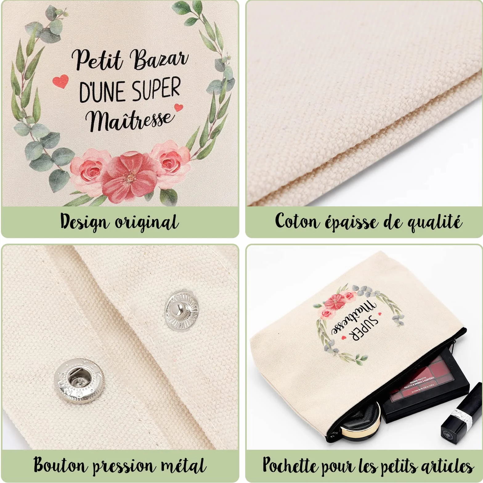 Lot de 2 Tote Bags Coton Femme avec Petite Pochette Sac Tissu