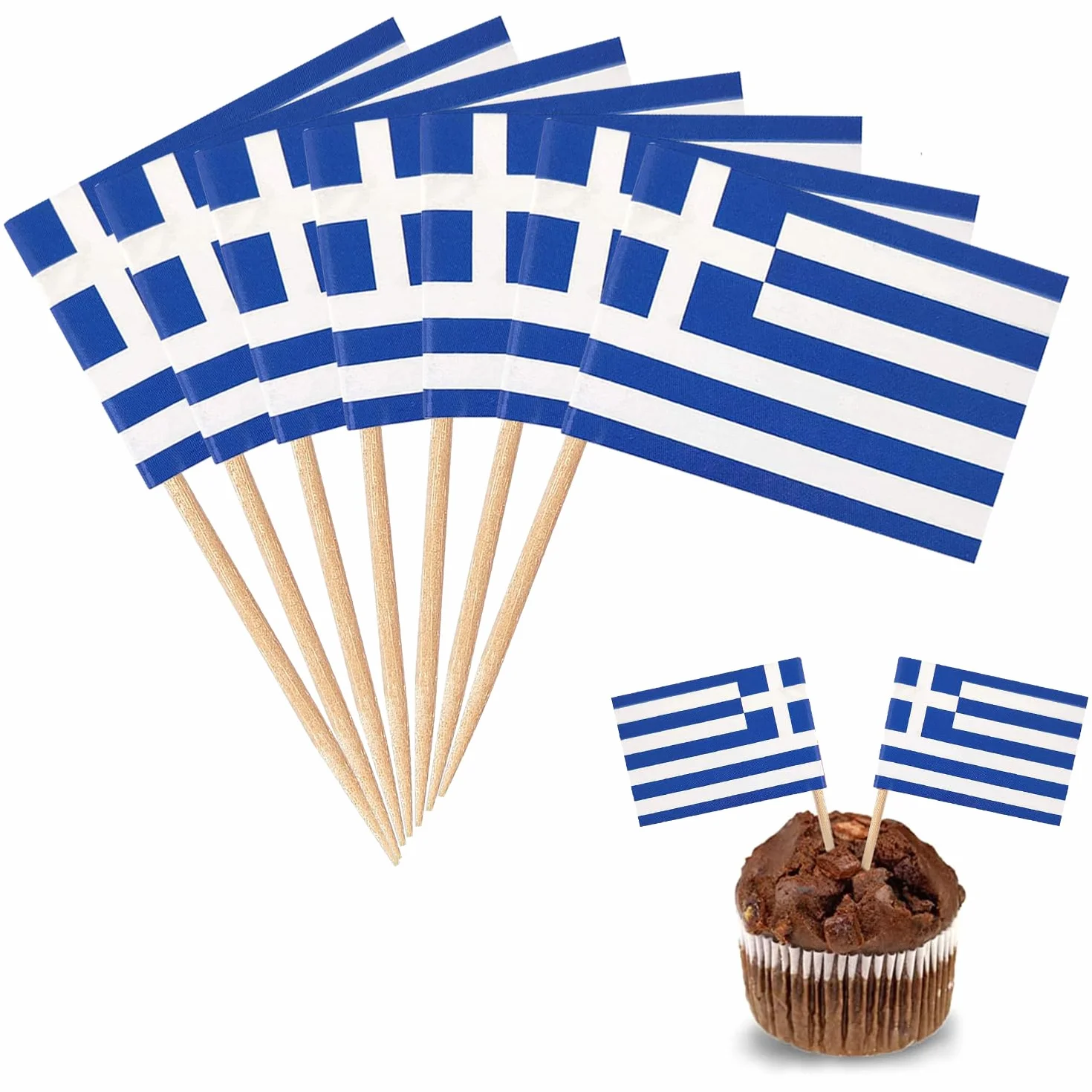 100 Pièces Drapeaux Grèce Cure-Dents, Mini Bâton de Cocktail Drapeau pour Sandwich Nourriture