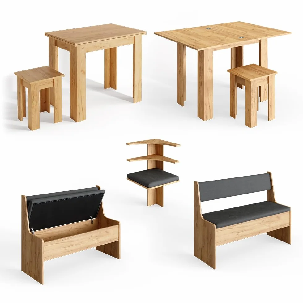 Vicco Groupe de banquettes d'angle Roman, Chêne de Force doré, 150x150cm avec Table