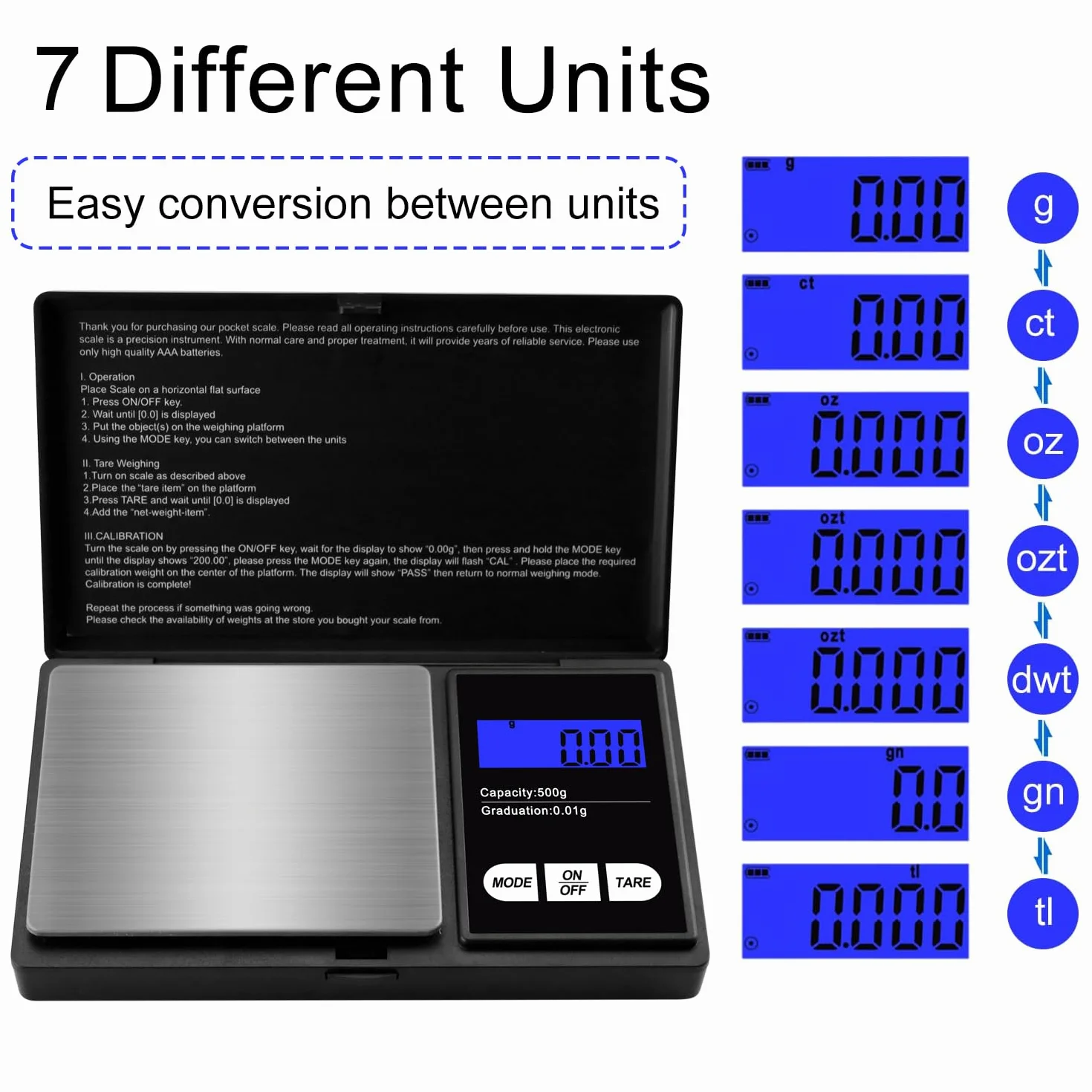 GeekerChip Balance de Precision 500g/0.01g Écran LCD Rétroéclairé Balance de Cuisine Numérique avec Tare
