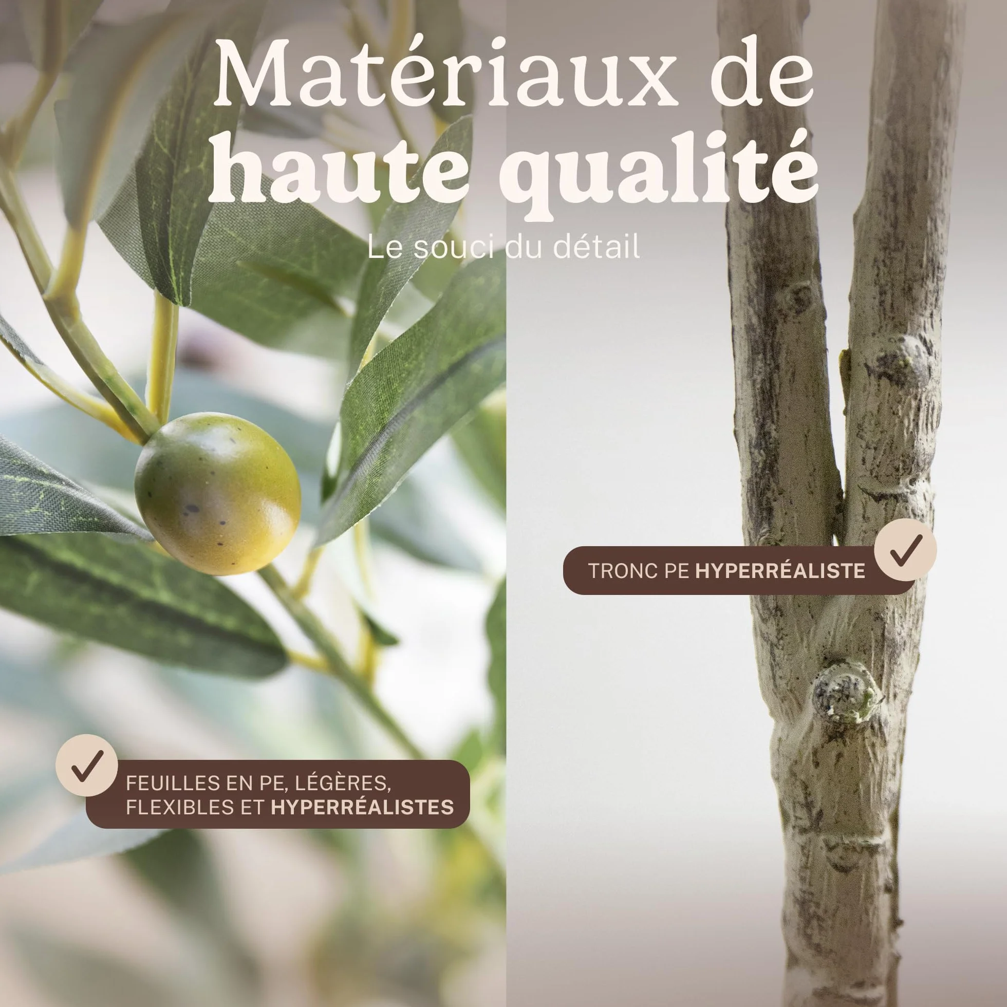 Olivier Artificiel 150 cm Plante Artificielle décorative avec Pot Inclus Style méditerranéen Moderne