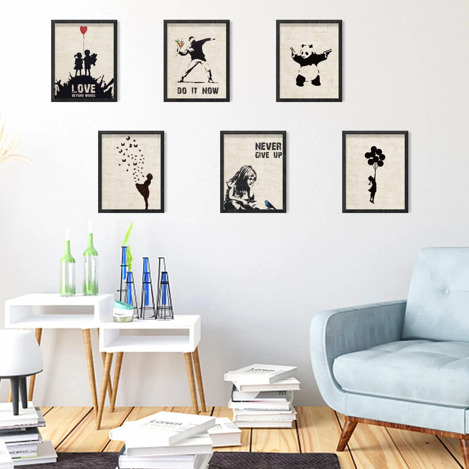Banksy Lot de 9 Impressions sur Toile Panda Sans Cadre 20,3 x 25,4 cm