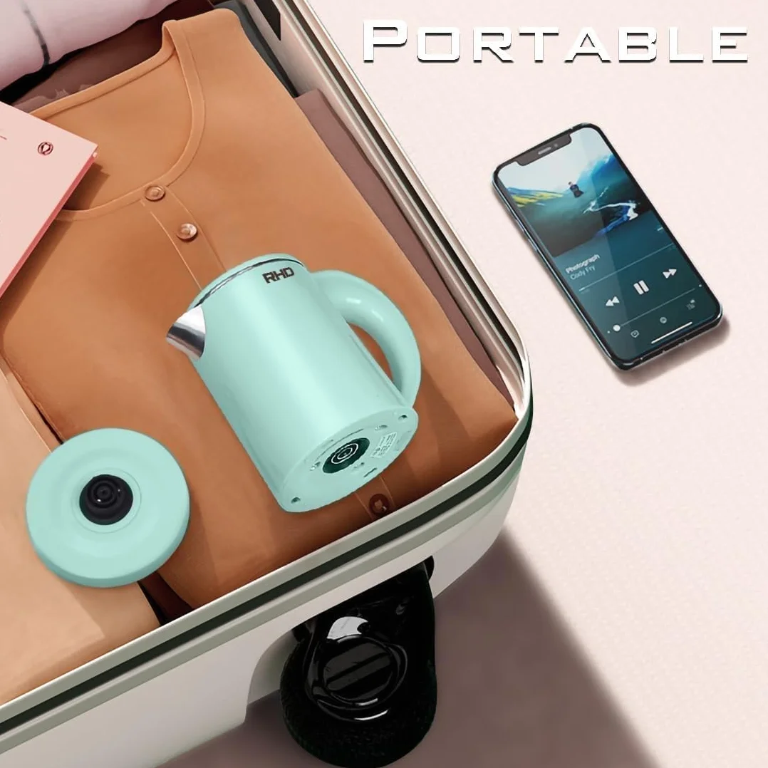 Bouilloire électrique portable 0.5L acier inoxydable bouilloire de voyage ébullition rapide théière café thé