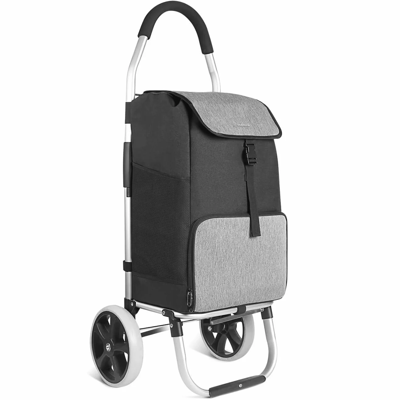 Inateck Chariot de Courses Pliable 41L Grandes Roues Silencieuses Cadre Aluminium Sac Imperméable Isotherme Noir Gris