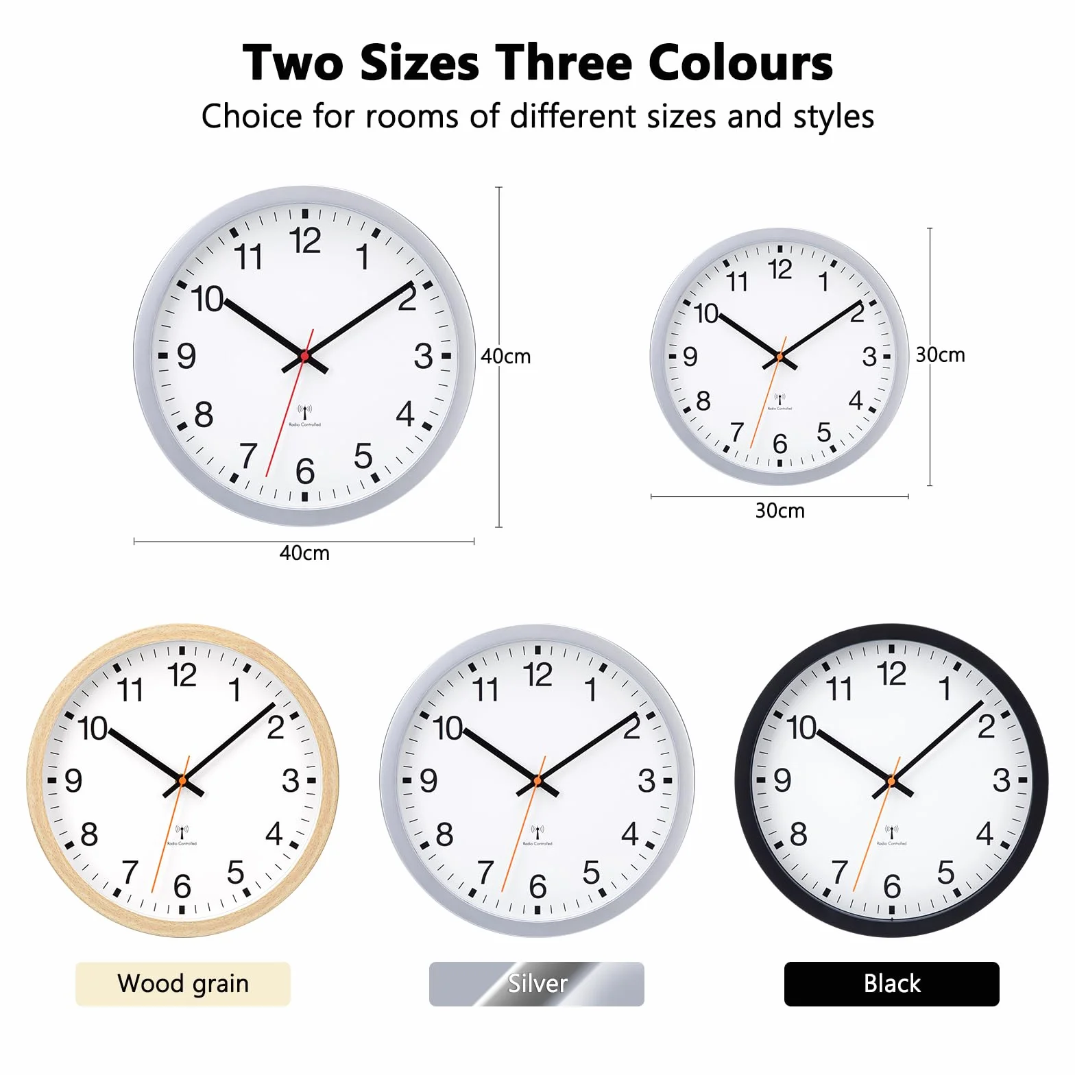 VIVILINEN Horloge Murale Radio Pilotée Silencieuse 30cm Design Moderne Argent