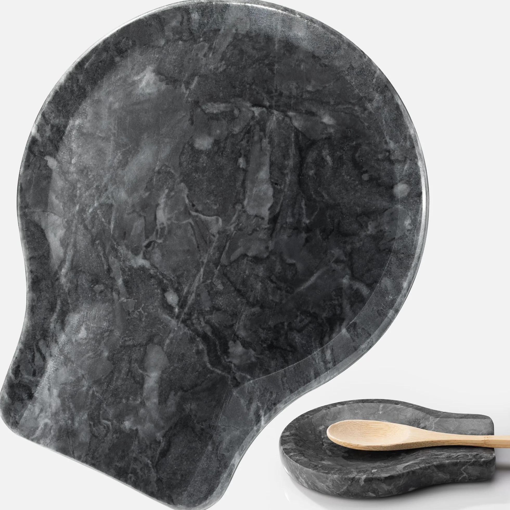 Navaris Repose cuillere antidérapant - Lot 2 porte cuillere en marbre noir pour ustensiles de cuisine