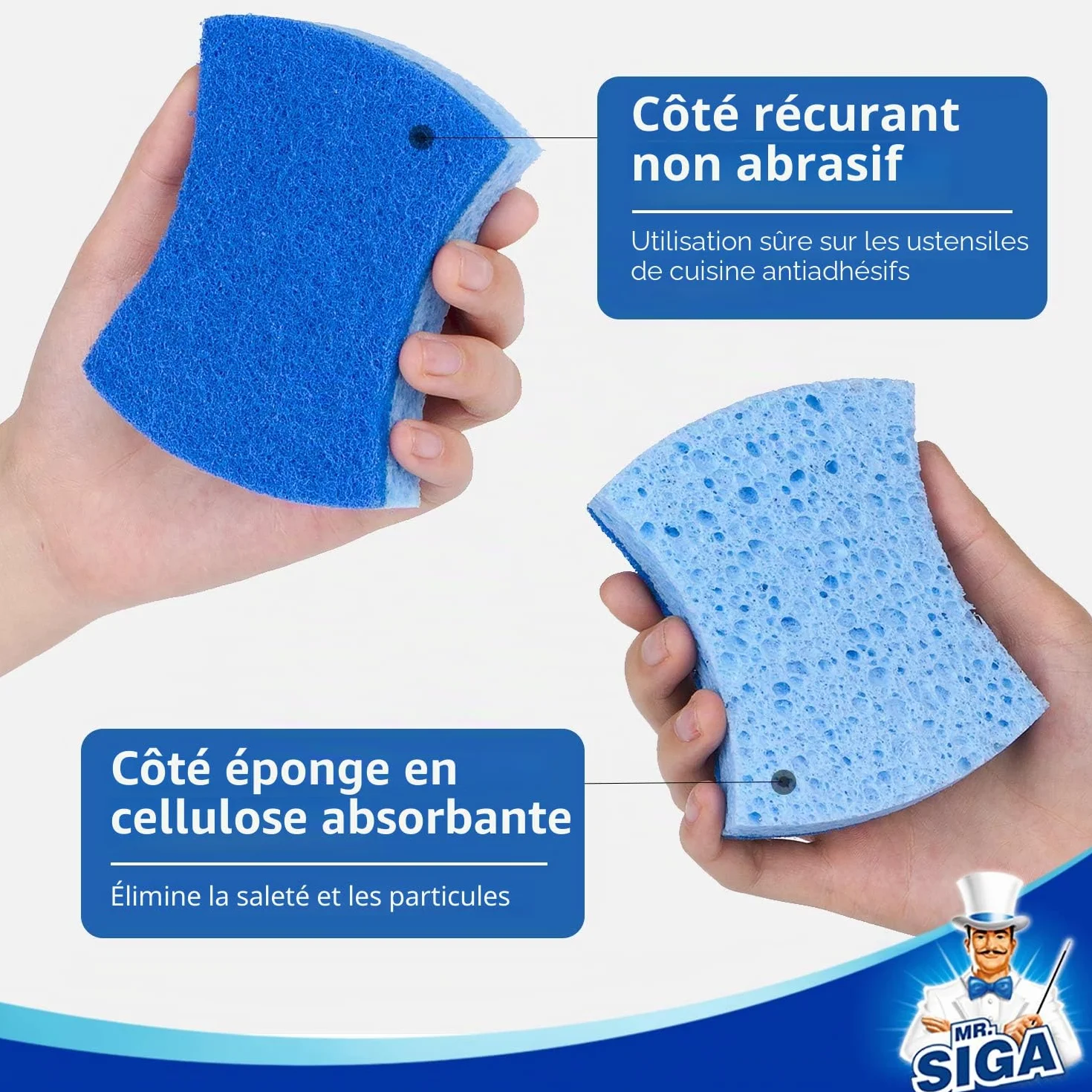 MR.SIGA Éponge à Récurer Cellulose Anti-Rayures Double Face Cuisine Lot de 12