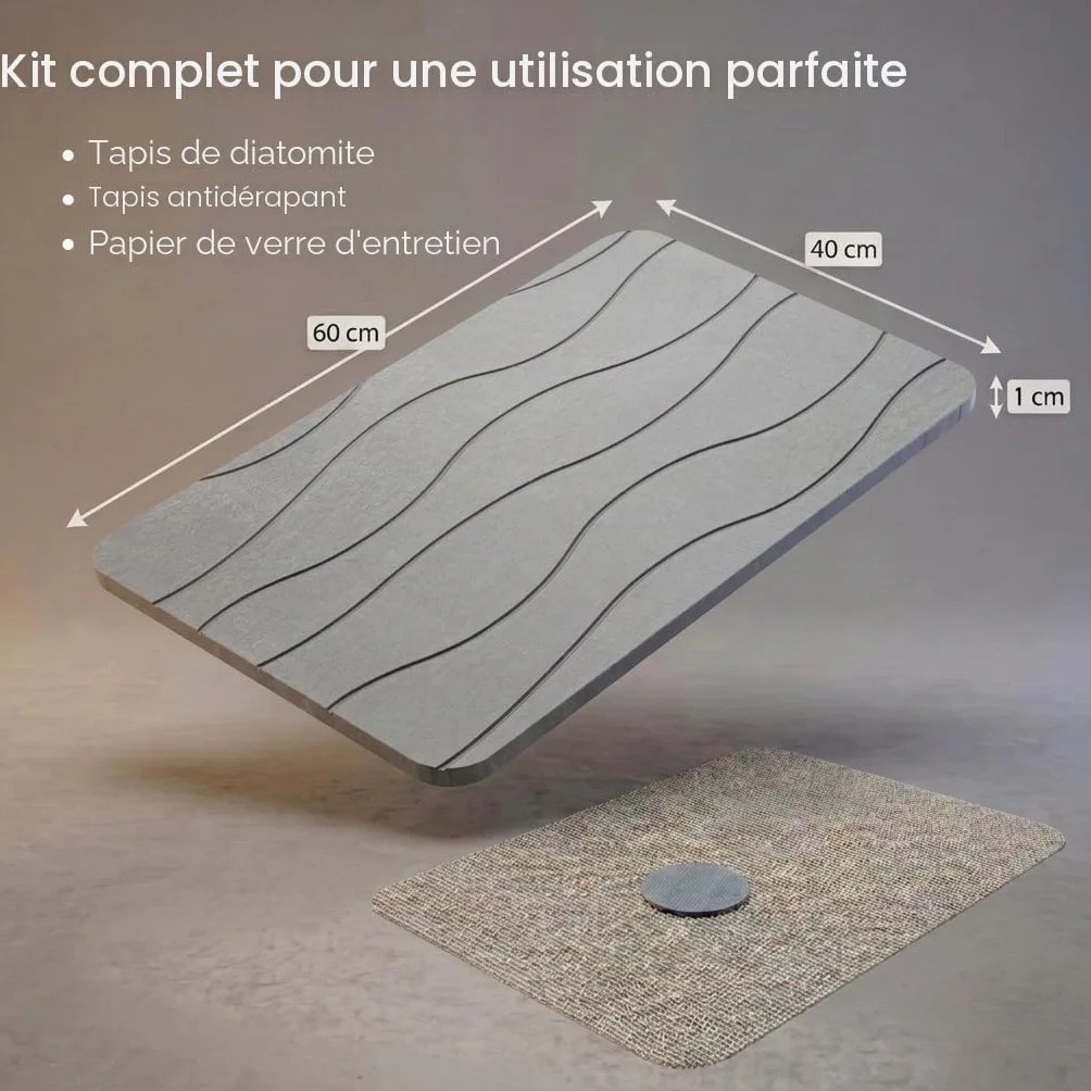 Tapis de Bain Diatomite 40x60 cm, Séchage Rapide, Antidérapant, Anti-Moisissure, Gris Clair