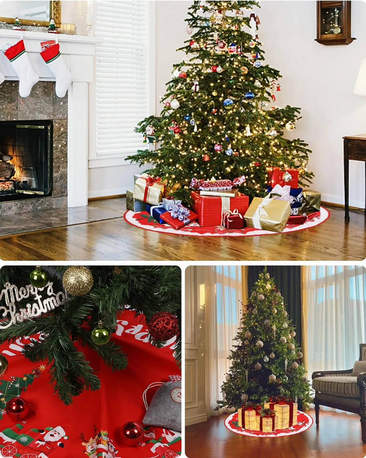 Bixury Jupe de Sapin de Noël Rouge 90cm Rond Couvre Pied Arbre Décoration