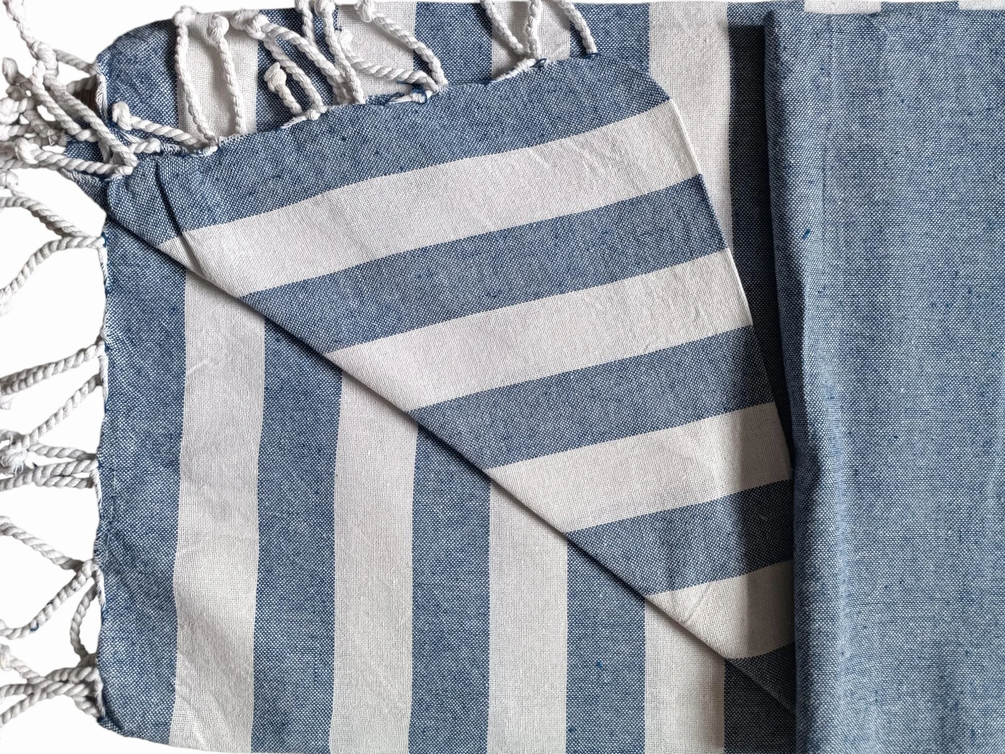 Atout Ciel Serviette de Plage Fouta Rayée avec Franges 90 x 180 cm Marine