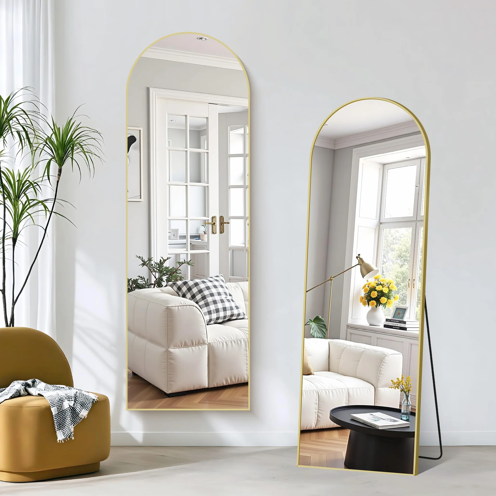 Miroir sur Pied Arqué 161 x 52 cm Cadre en Aluminium Miroir Mural Grand Miroir Penché Suspendu