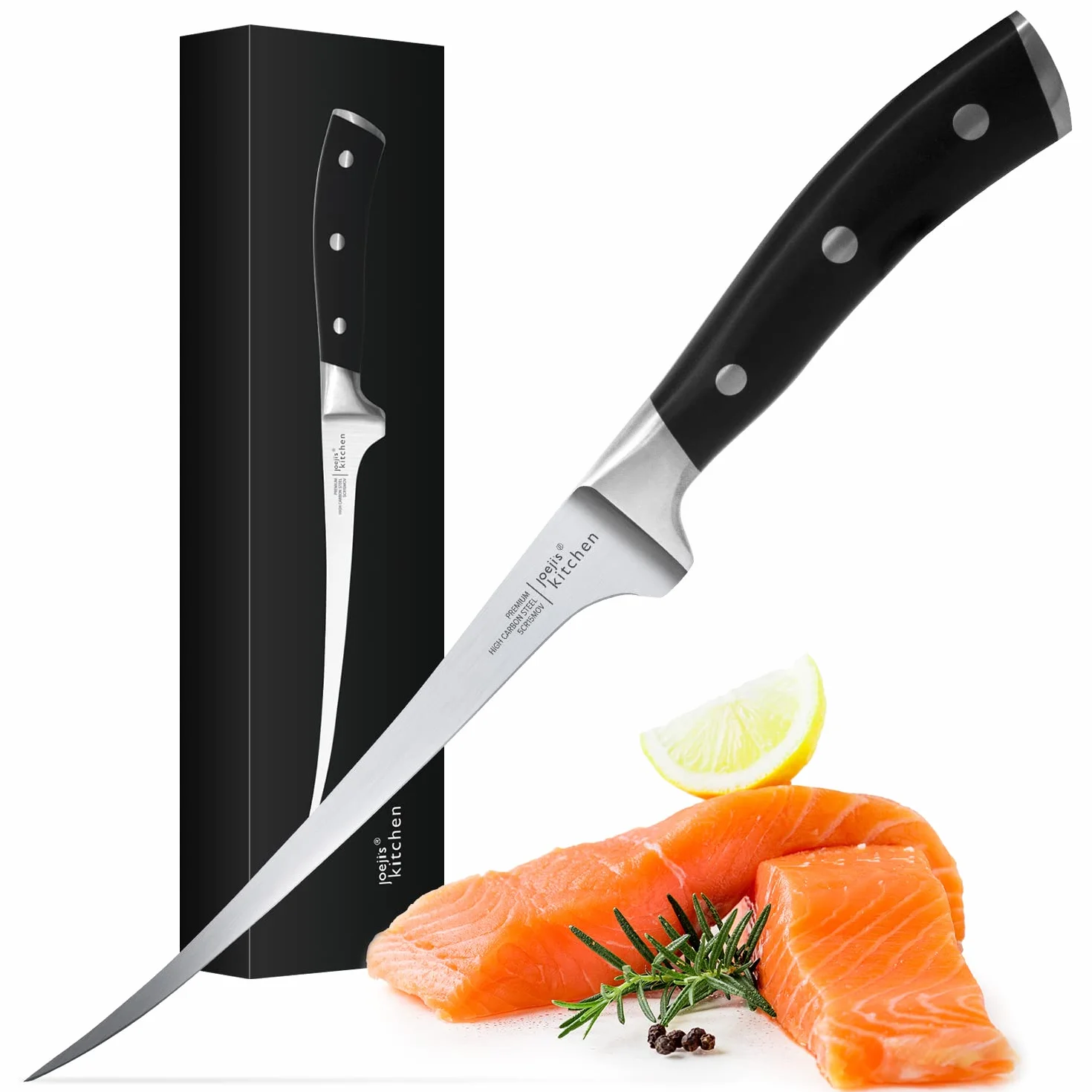 Couteau Filet Poisson Professionnel Acier Inoxydable 31 cm Noir