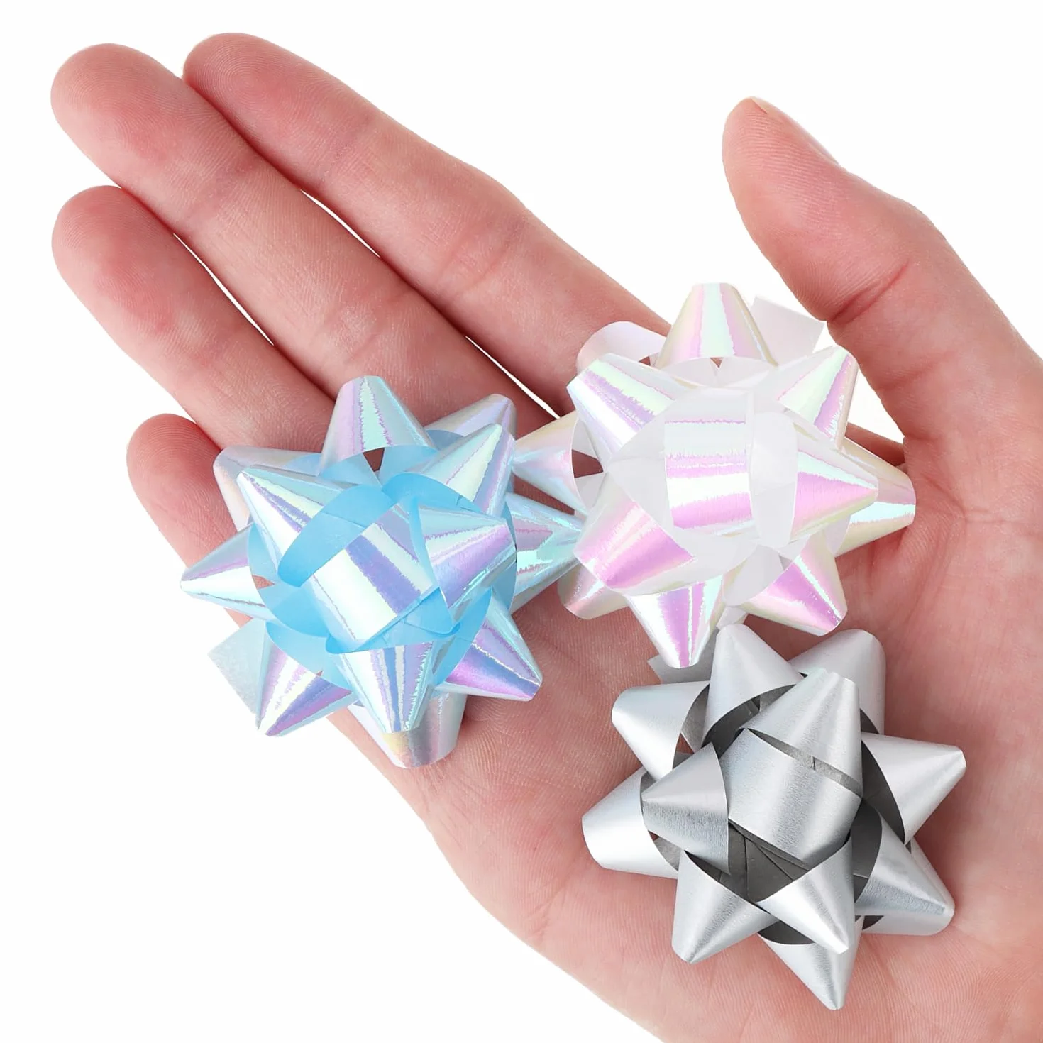 Noeuds Cadeaux Autocollants 60x 5x2 cm Bleu Blanc Gris Noël Anniversaire Mariage
