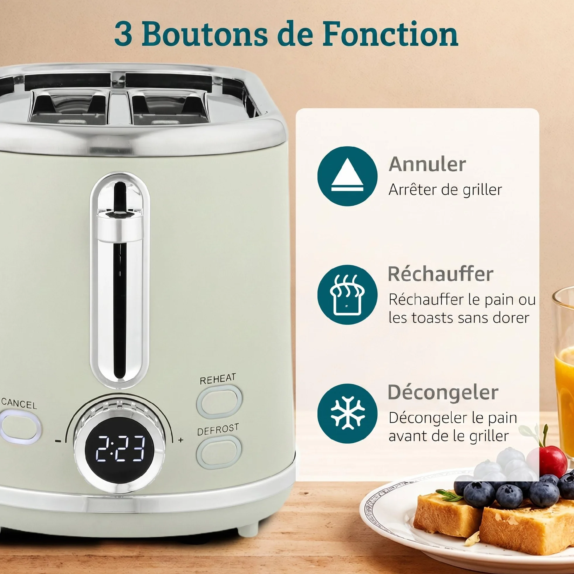HOMCOM Bouilloire Grille-Pain Inox 2200W 1,7L LED 2 Tranches Gris