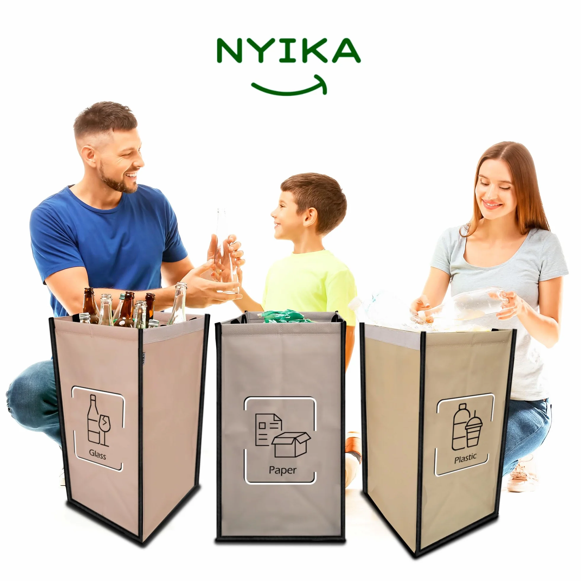 Poubelle Tri Selectif 3 Bac Black Edge - Recyclage Plastique Verre Papier