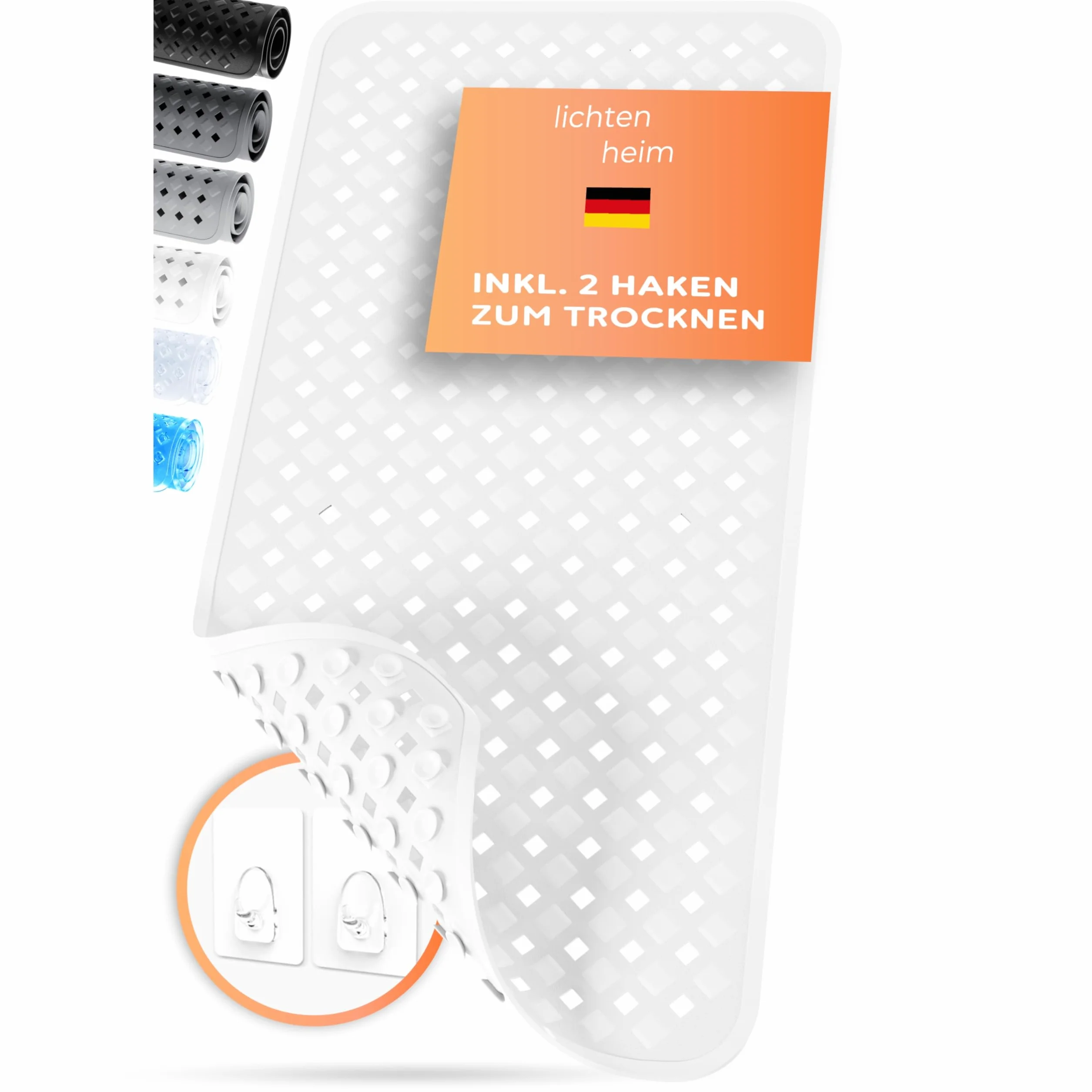 Tapis de douche antidérapant 88 x 39 cm avec crochets design losanges résistant moisissure lavable