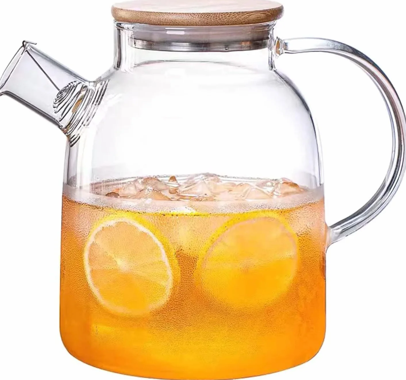 Théière en verre borosilicate 1,6 L avec filtre métal et couvercle bambou