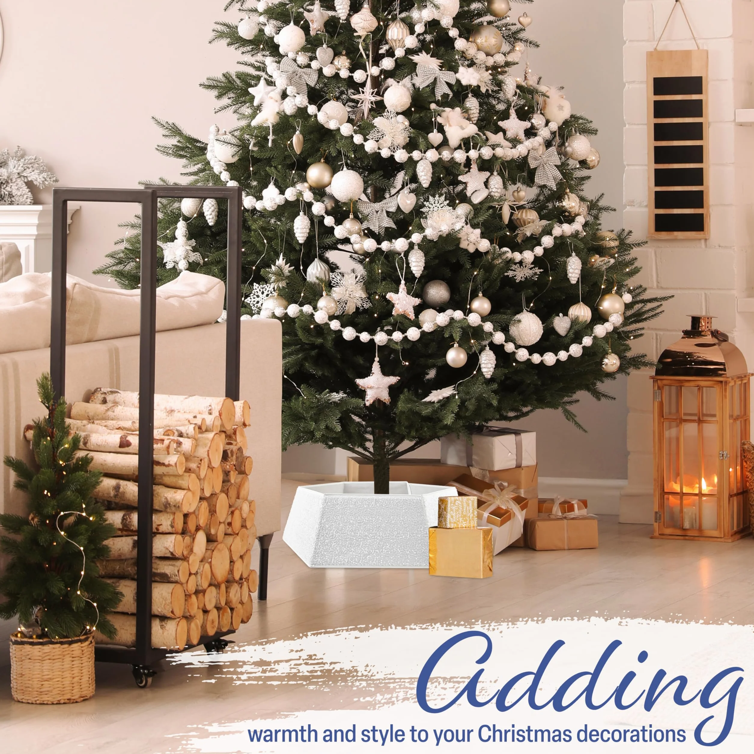 Jupe de Sapin de Noël à Paillettes 68x25 cm Blanc Paillette