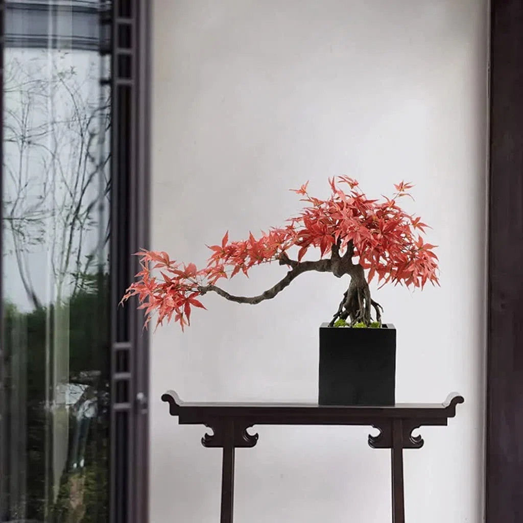 Bonsaï Artificiel Simulation Artificielle Rouge érable Fausse Plante for Salon Bureau et Ornements de Faux Maison Plantes Faux Arbre D'intérieur