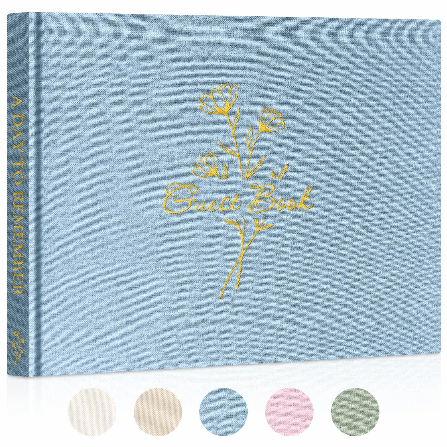 Livre d'or Mariage en Lin 108 Pages Vierges pour Anniversaire, EVJF, Noces, Baptêmes, Baby shower, Pacs (Bleu)