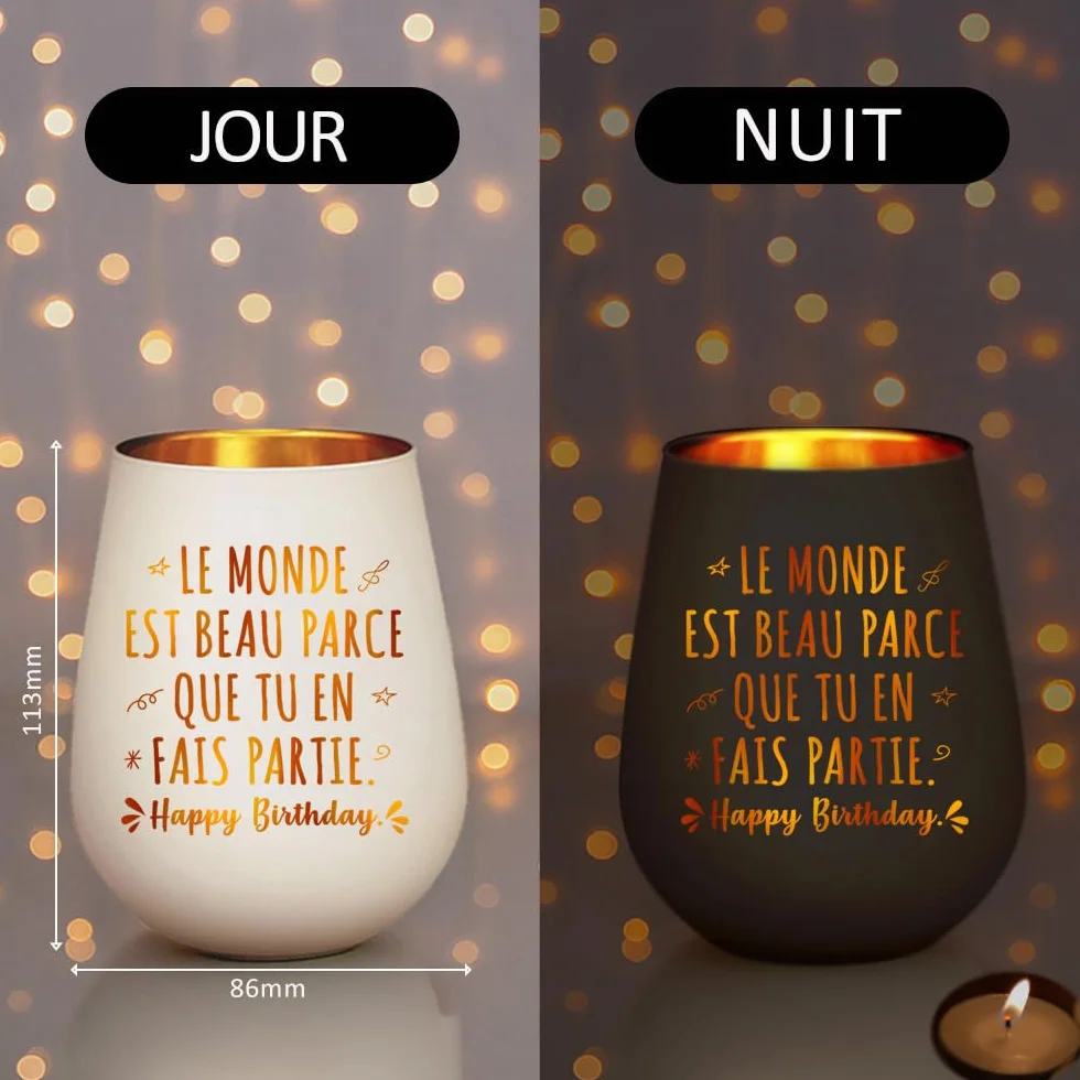 Bougie Bougeoir en Verre Romantique Cadeau Anniversaire Femme Happy Birthday