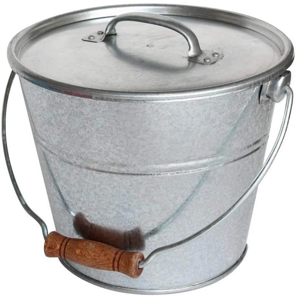 GUILLOUARD Seau Acier Galvanisé 5 L avec Couvercle - Multi-Usages Compost Jardin - Anse Poignée Bois