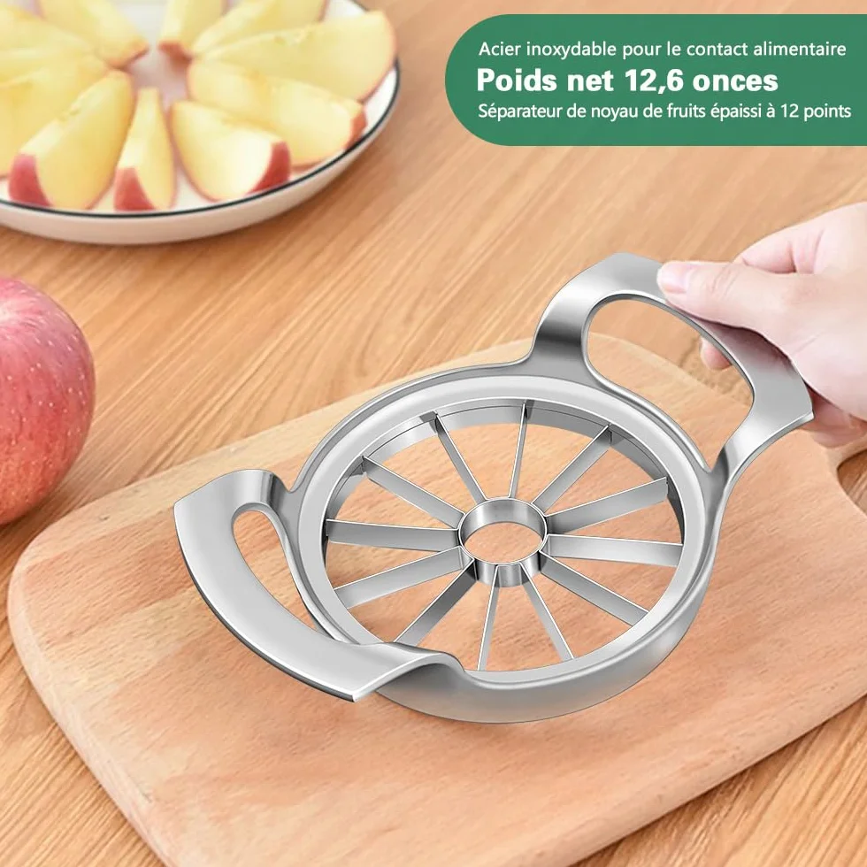 Trancheuse de pommes en acier inoxydable 12 lames extra large coupe jusqu'à 4 pouces