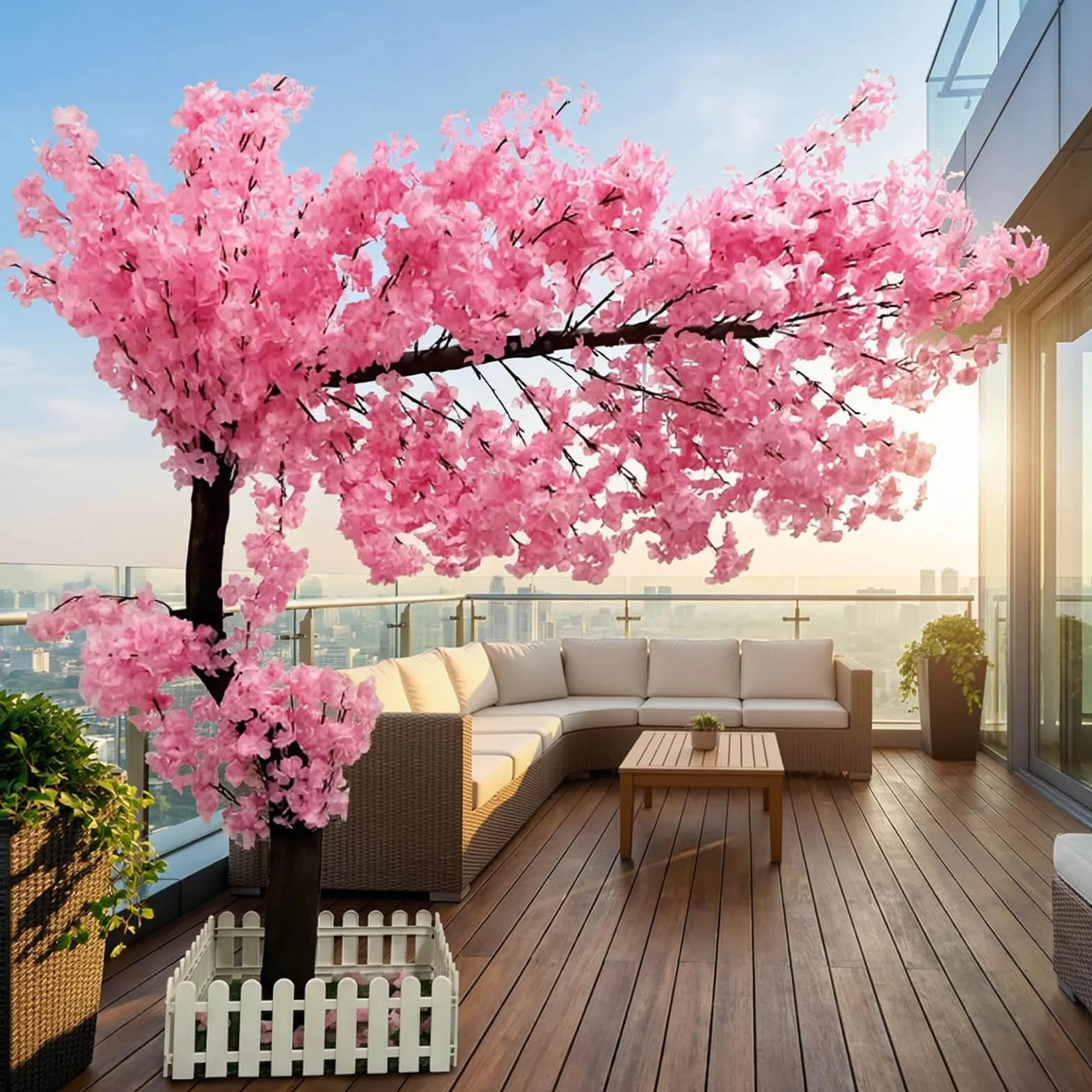 Arbre Fleur de Cerisier Artificiel XXL 240cm, Faux Sakura Rose, Décoration Intérieur Extérieur Mariage