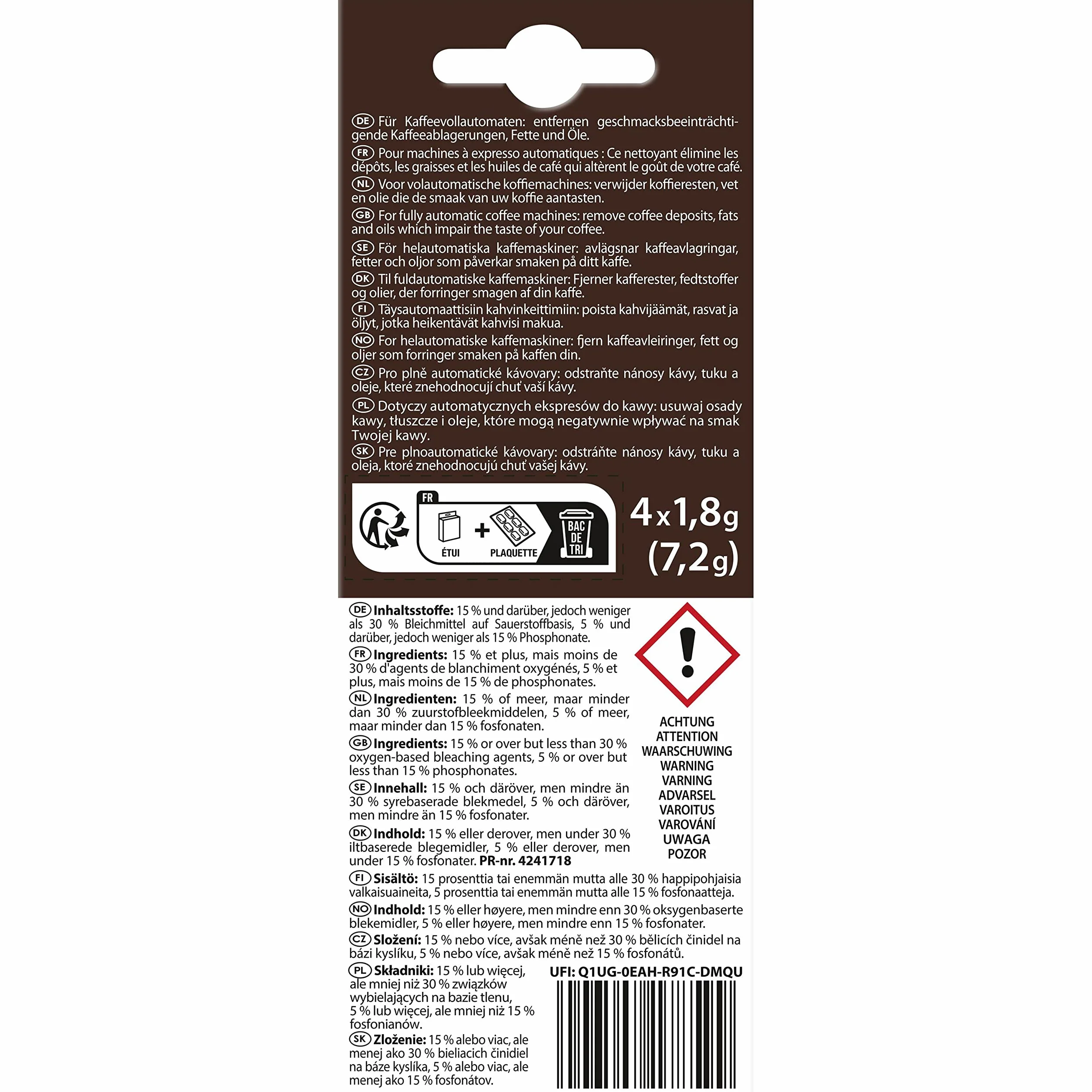 Melitta Nettoyant en Tablettes pour Machine à Café Automatique à Grains, Pastille Nettoyage 4 x 1,8 g