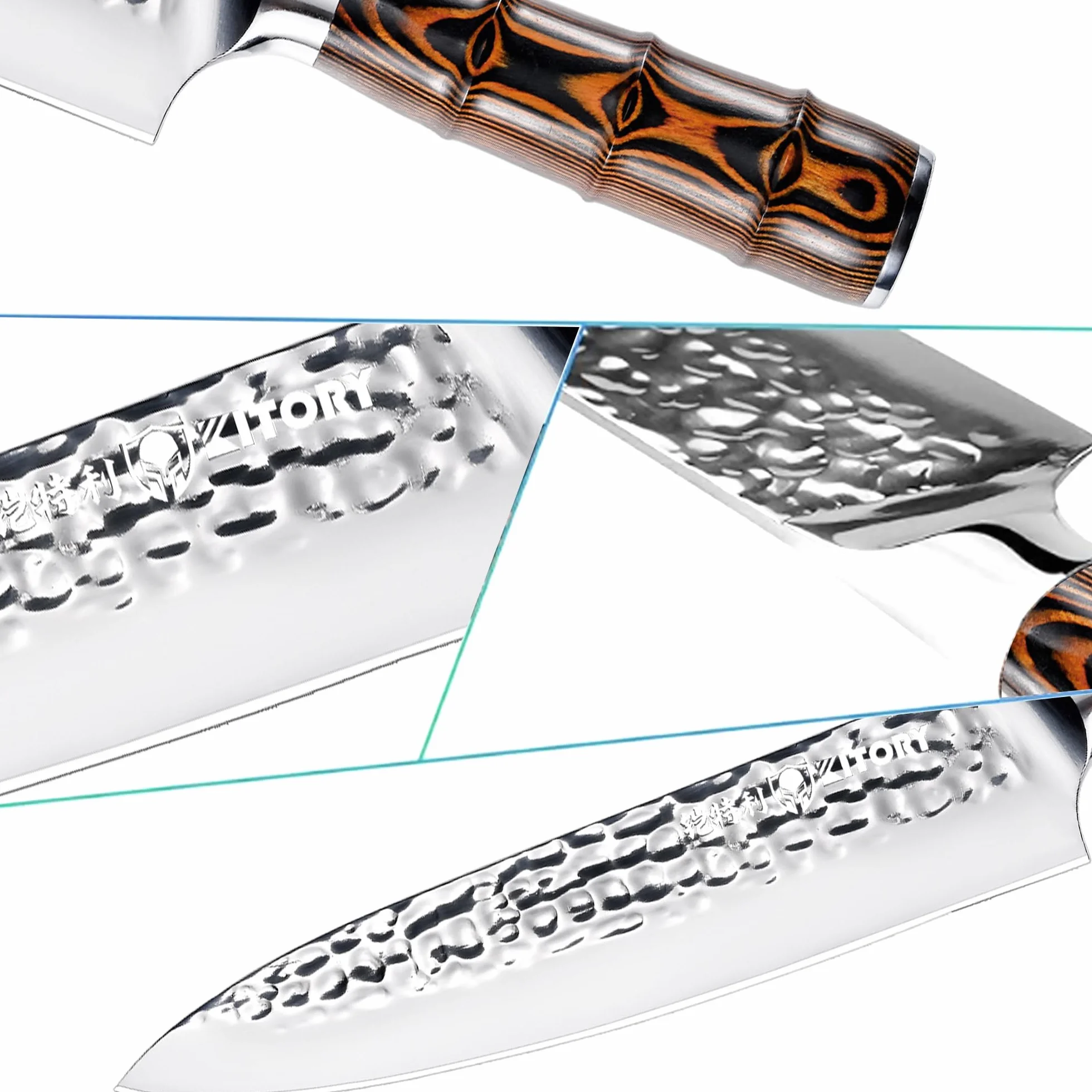 Couteau de Chef 20 cm, Couteau de Cuisine Professionnel, Lame Acier Inoxydable Haute Carbone, Poignée Bambou Ergonomique