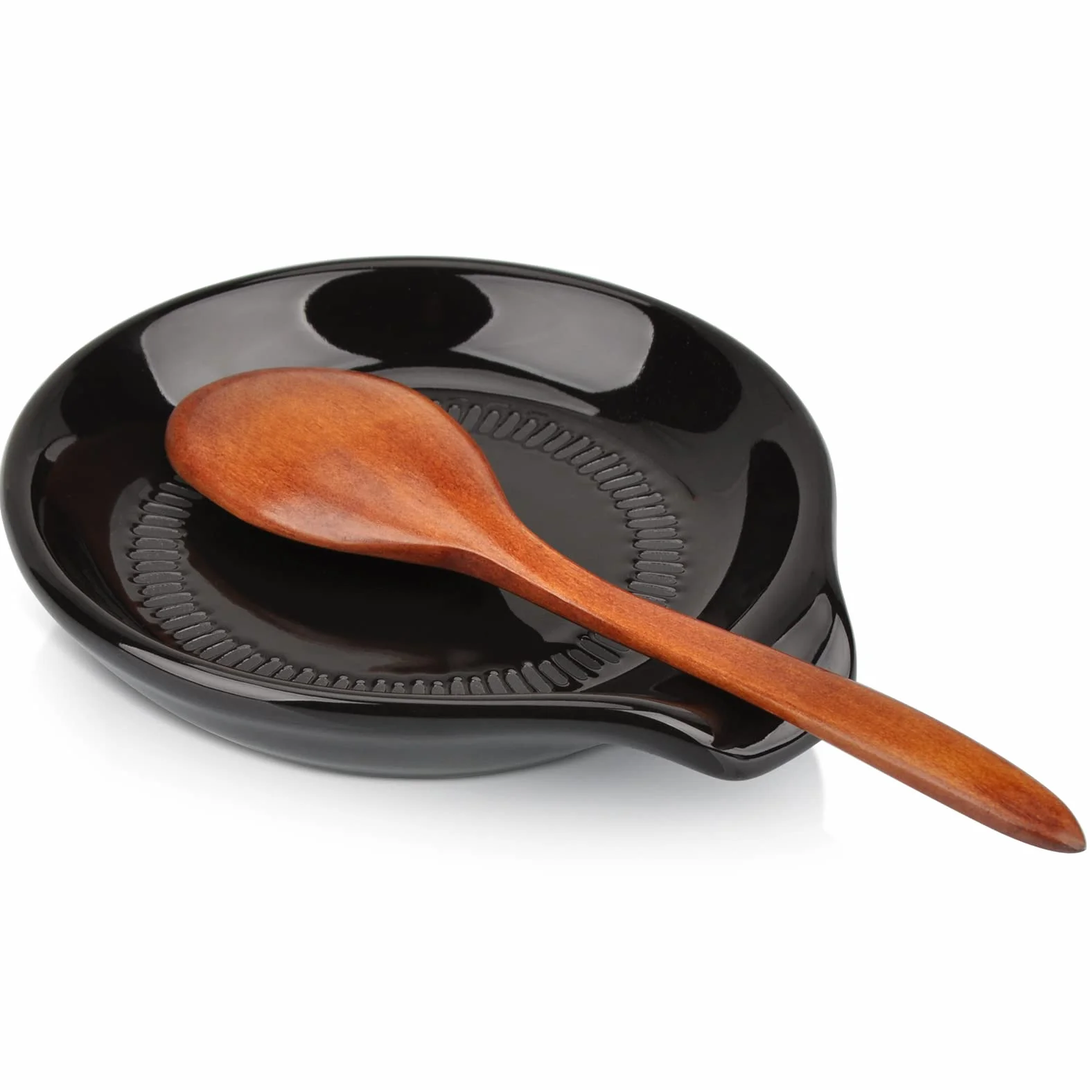 Repose Cuillère Cuisine Céramique, Porte-Ustensiles Multifonction, Rangement Porcelaine Vintage Résistant à la Chaleur (Noir)