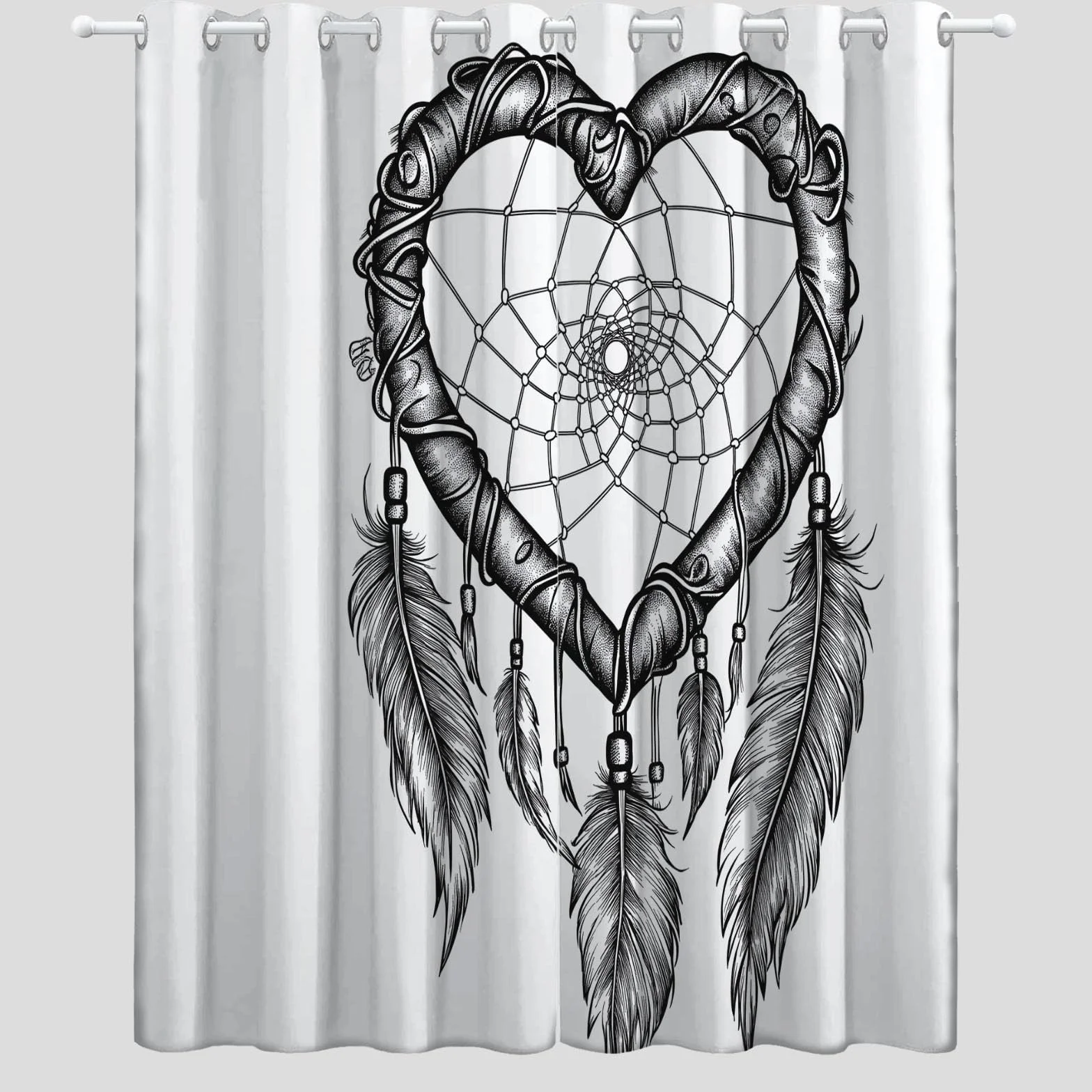 Rideaux Occultants 91.5x214 cm 2 Panneaux Attrape-rêves Coeur Tissu Occultant Chambre Enfant Blanc