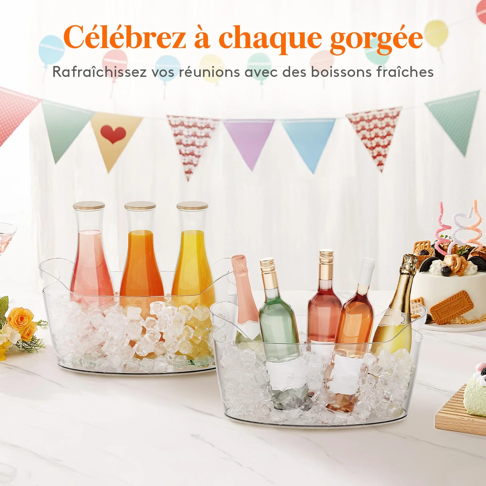 Lifewit Seau à Glace Portable 6.5L, Seau à Champagne avec Cuillère, Plastique Rafraîchisseur de Bouteille de Vin, 38×18×20 cm, Lot de 2