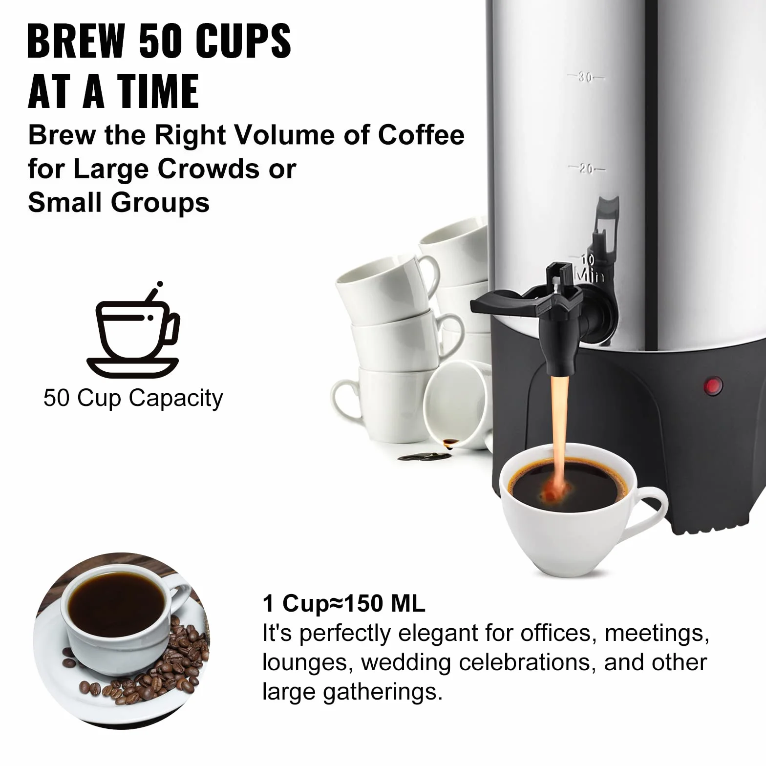 VEVOR Percolateur à Café 7,4 L 50 Tasses Acier Inoxydable Filtre Permanent Chauffe Eau