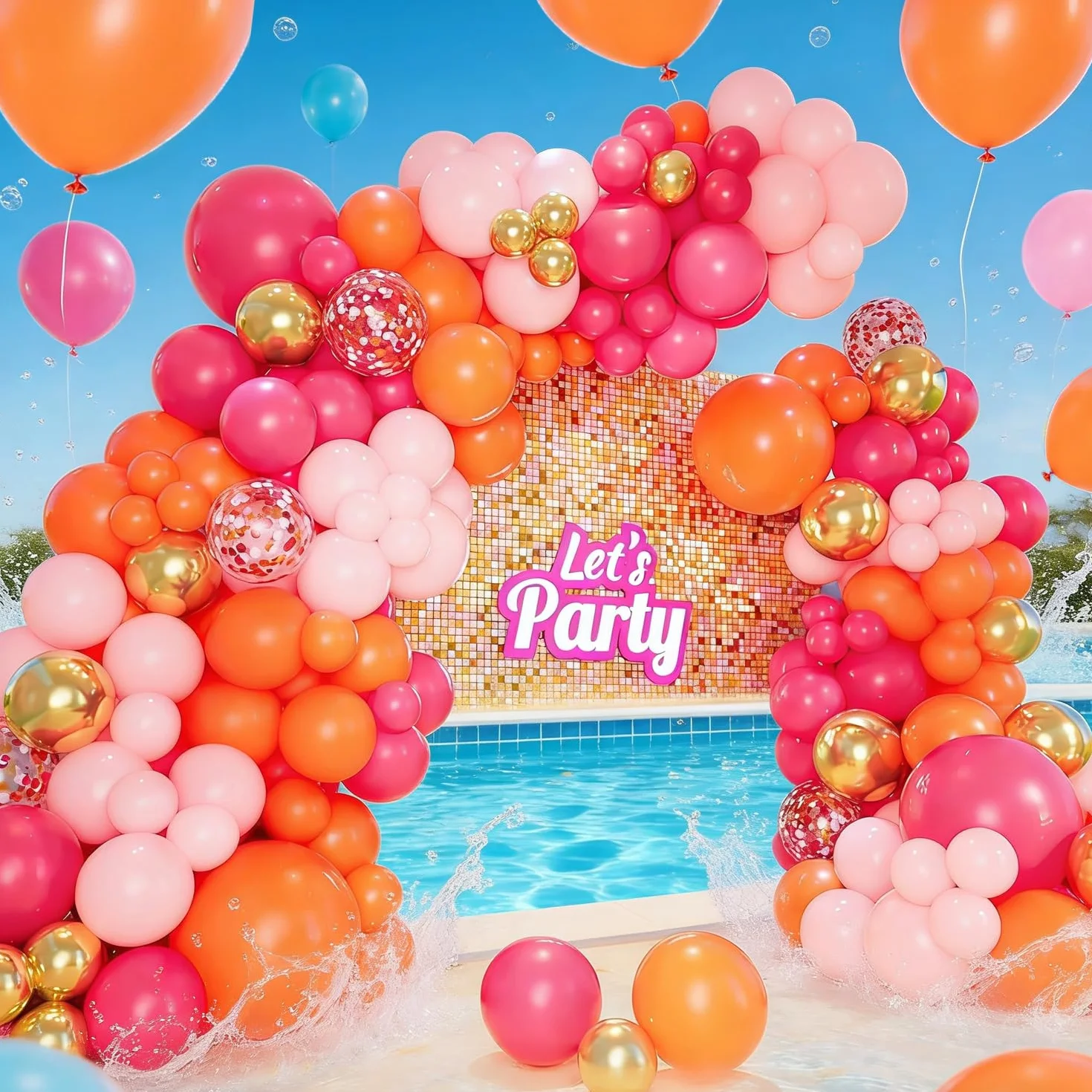 Ballons Rose Orange 60 Pièces Anniversaire Fille Latex Hélium Métallique Or Confettis Décoration Fête