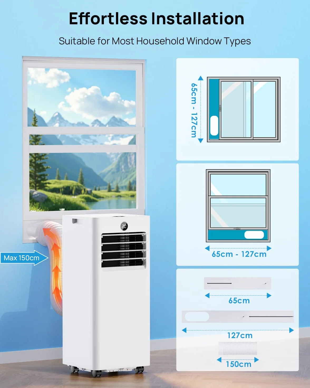 Climatiseur Mobile 9000 BTU Silencieux avec Télécommande 4-en-1 Refroidissement Ventilation Déshumidification
