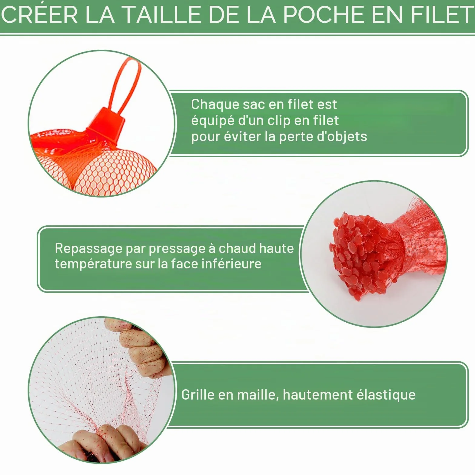 Sac Filet Réutilisable pour Légumes Noix Fruits Œufs avec Boucle Rouge