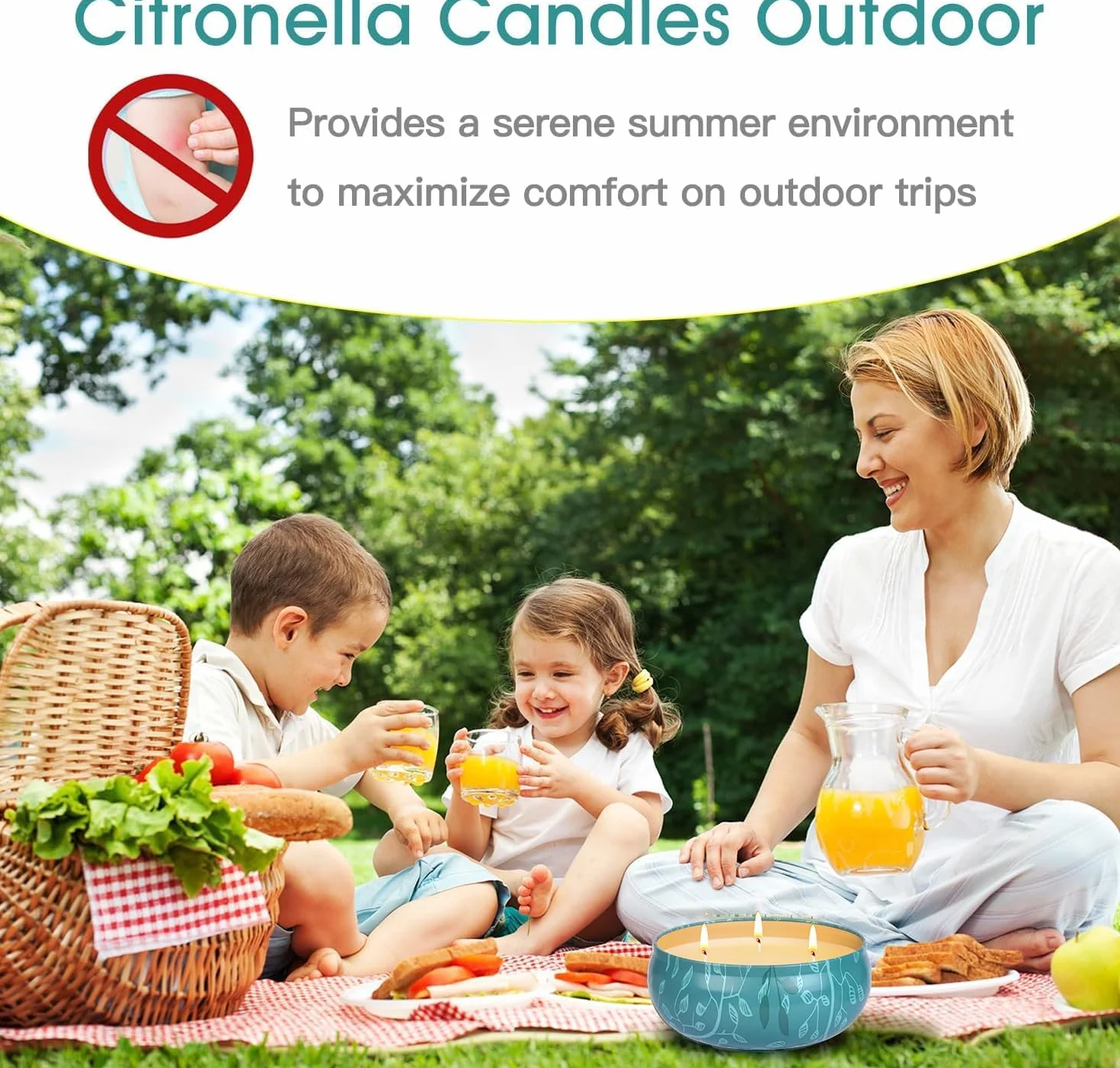 Bougie d'extérieur Citronnelle 36 oz 3 Mèches, Cire de Soja Naturelle, Jardin, Camping, Terrasse